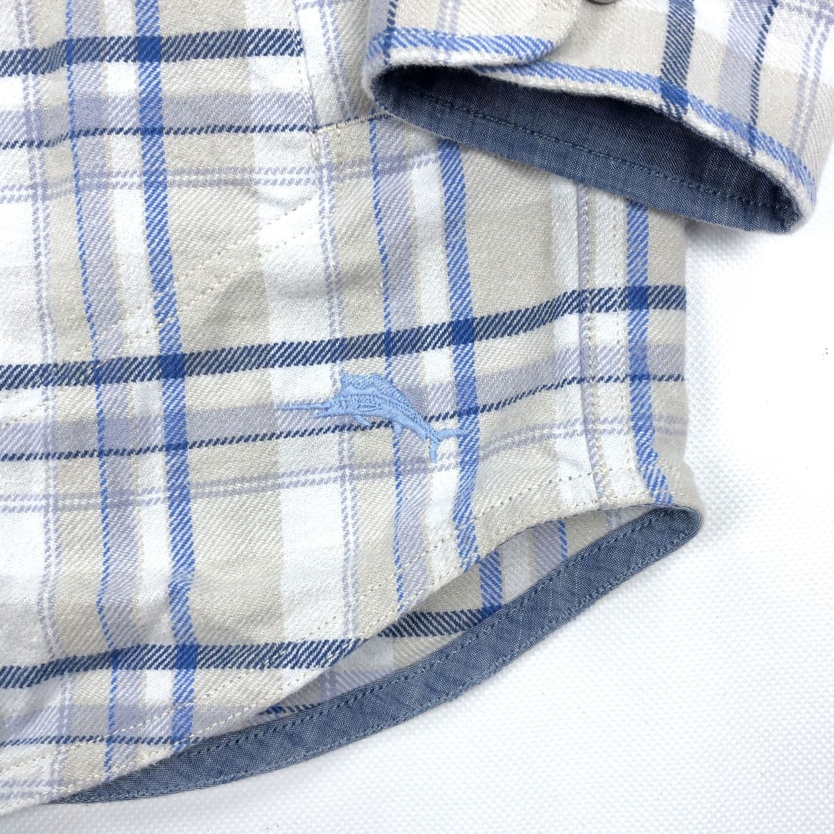 Tommy Bahama TOMMY BAHAMA Shirt Plaid Flannel XL Men Casual Button-Down Pockets Embroidered Logo Beige Blue White Cap Beige/Blue/White Size US XL / EU 56 / 4 - 3 Thumbnail
