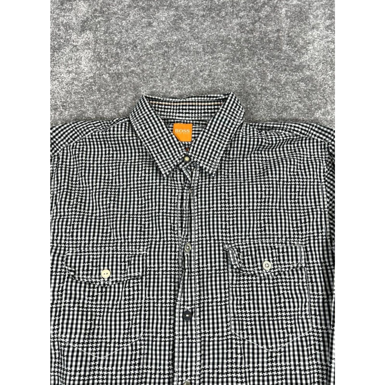 Hugo Boss HUGO BOSS Shirt Mens M Black Cotton Button-Up Plaid Size US M / EU 48-50 / 2 - 2 Thumbnail
