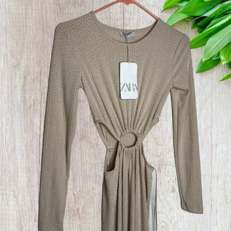 knee length dresses for ladies Zara Crochet Cream Ribbed Midi Dress main image 0