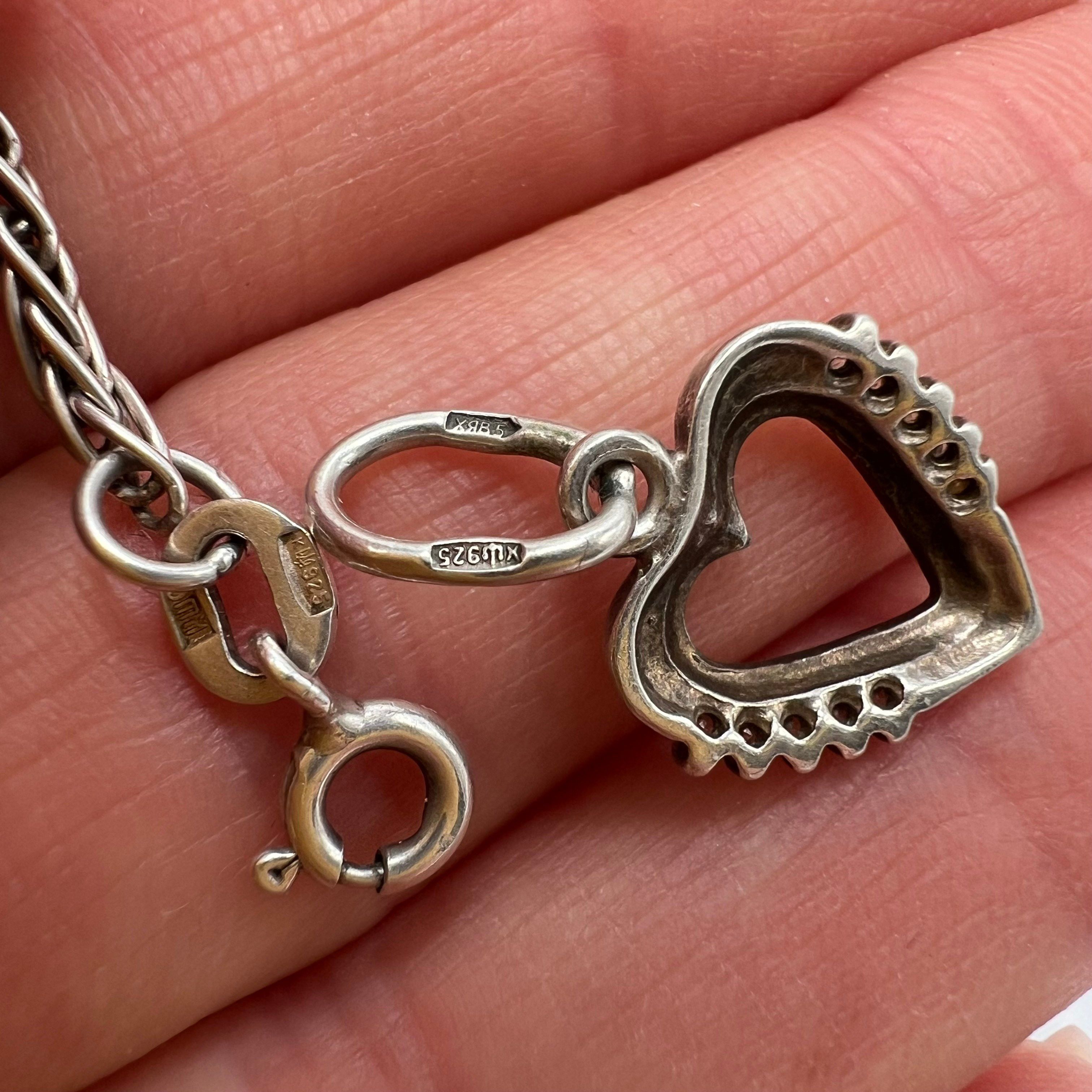 Vintage Vintage Sterling Silver Bracelet Pendent Heart 925 Jewelry Size ONE SIZE - 6 Thumbnail