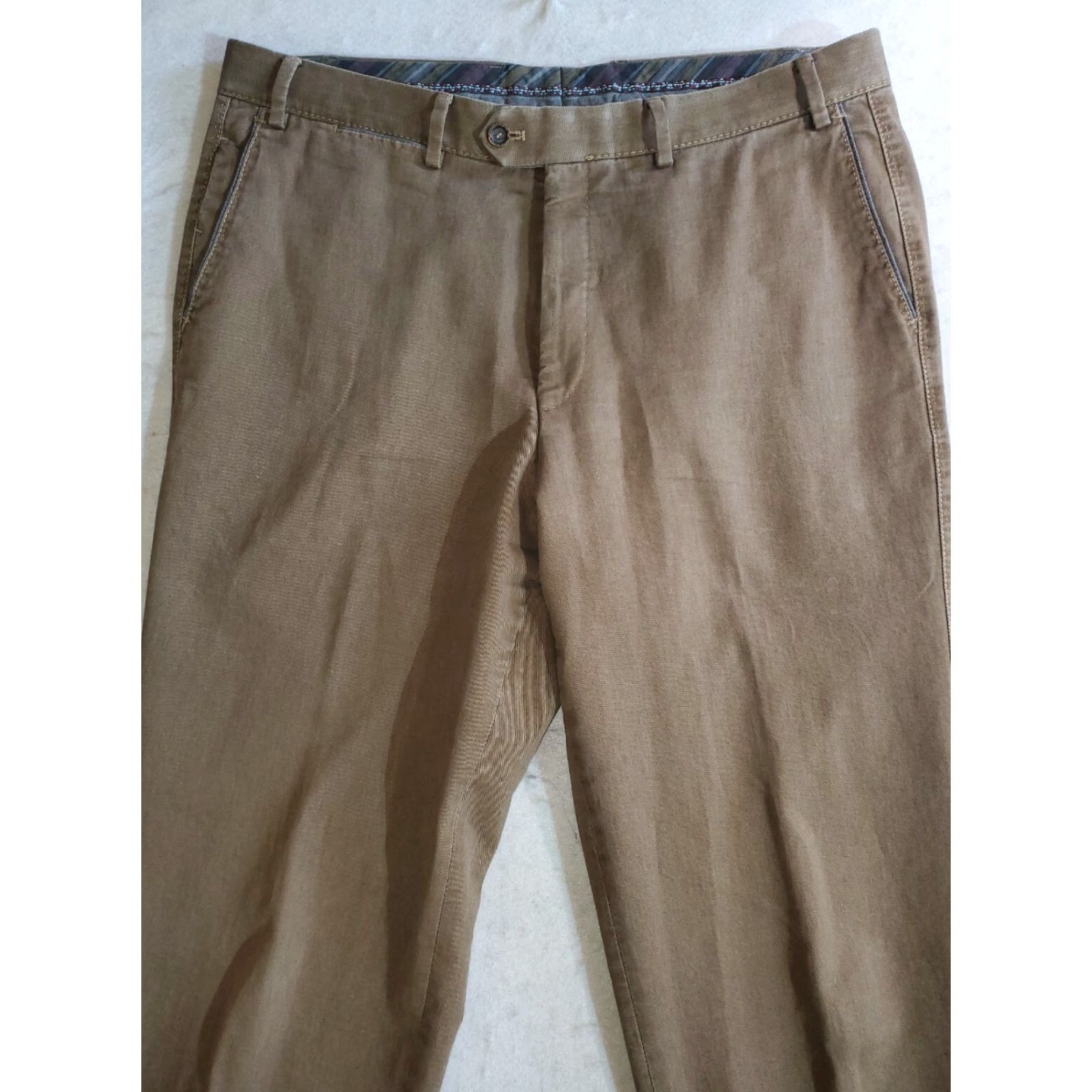 Vintage Hiltl Trousers Doyle Casual Cotton Blend Dress Pants Mens 36/38 Inseam 32 Brown Modern Preppy Straight Chino Regular Size US 36 / EU 52 - 2 Thumbnail
