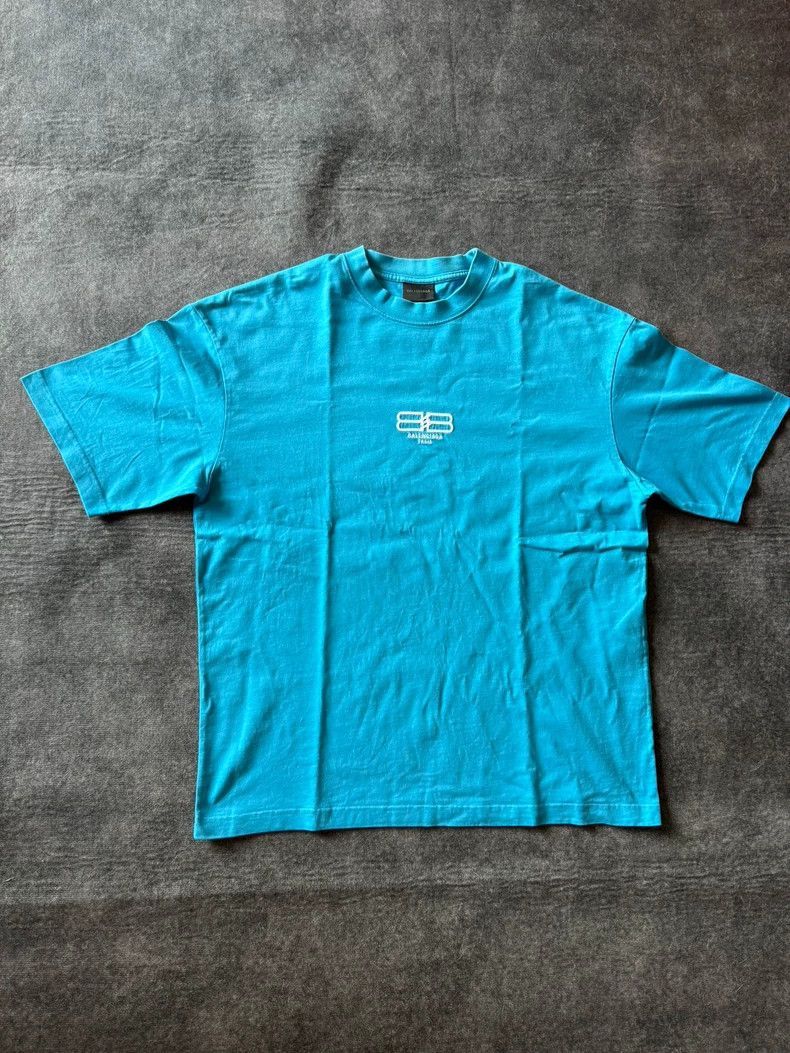 Balenciaga Balenciaga Blue Double B Lock Short Sleeve - dmc Size US S / EU 44-46 / 1 - 1 Thumbnail