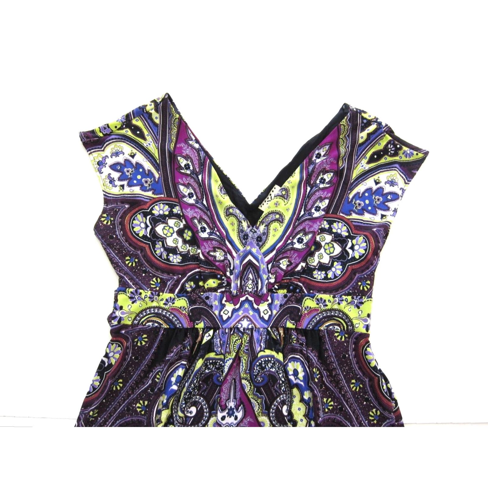 Vintage Ice Green Purple Floral Cap Sleeve V-Neck Empire Dress Woman 6 Size M / US 6-8 / IT 42-44 - 3 Thumbnail