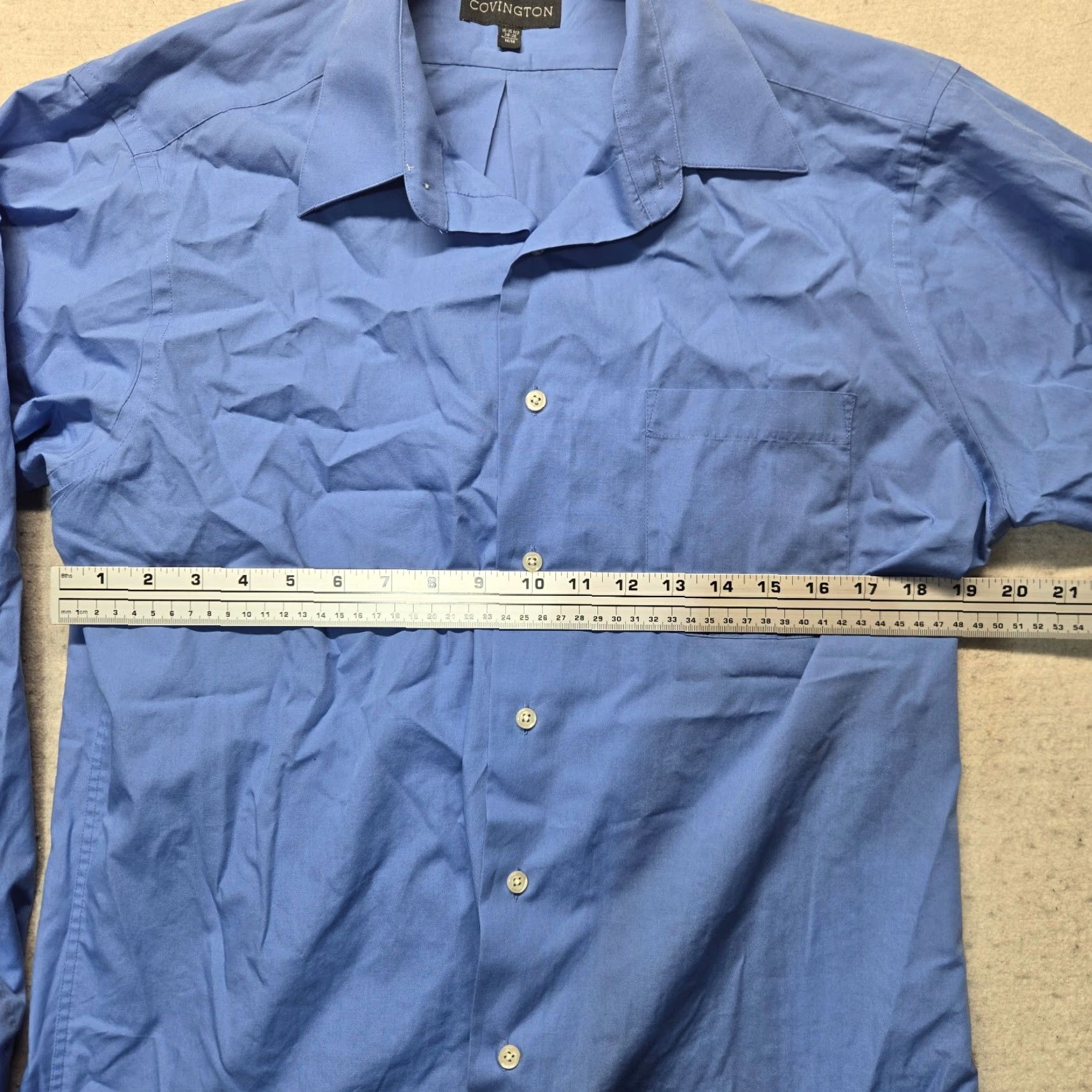 Vintage Covington Shirt Men M 15-15.5 Blue Long Sleeve Pocket Button-Up Classic Cotton Solid 90s vibe? Size 40R - 3 Thumbnail