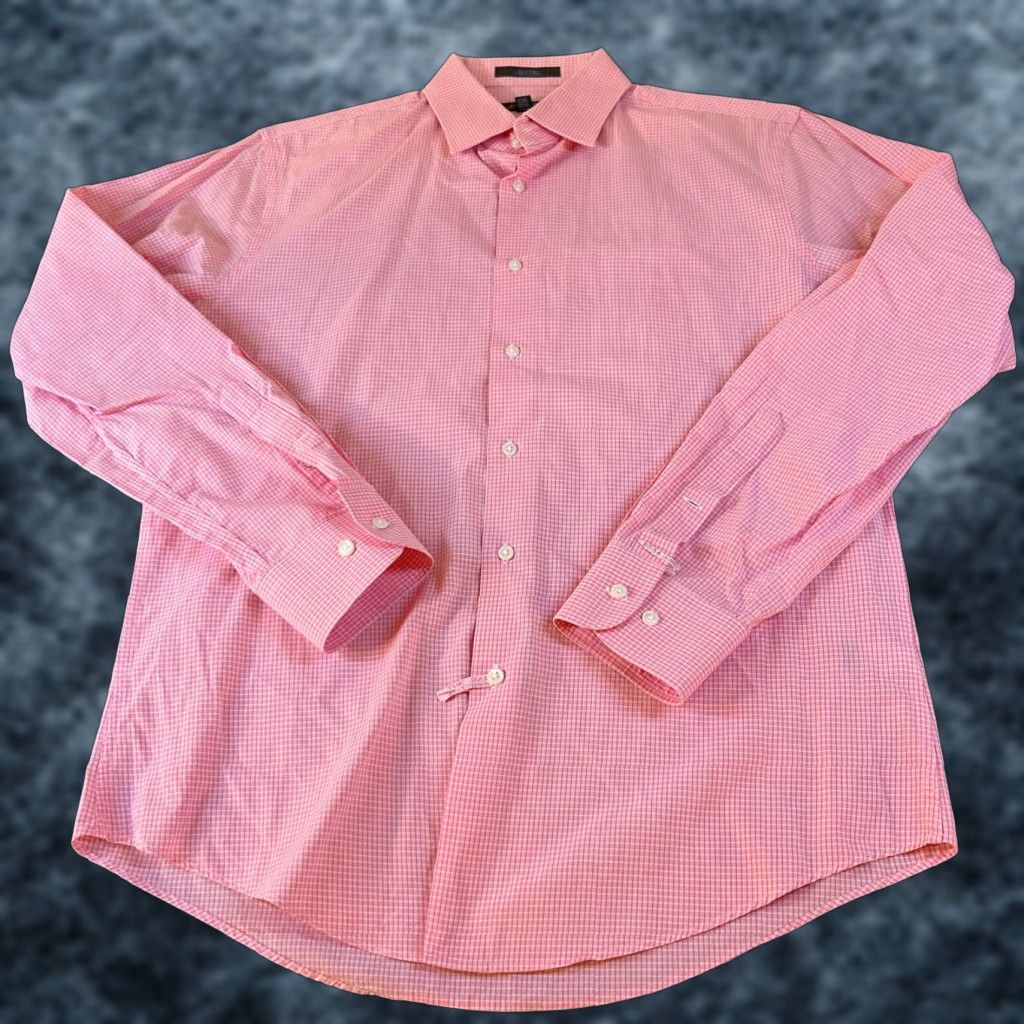 Nordstrom Nordstrom Dress Shirt Pink Gingham Check Trim Fit Long Sleeve Mens 15 1/2 Size 42R - 1 Thumbnail