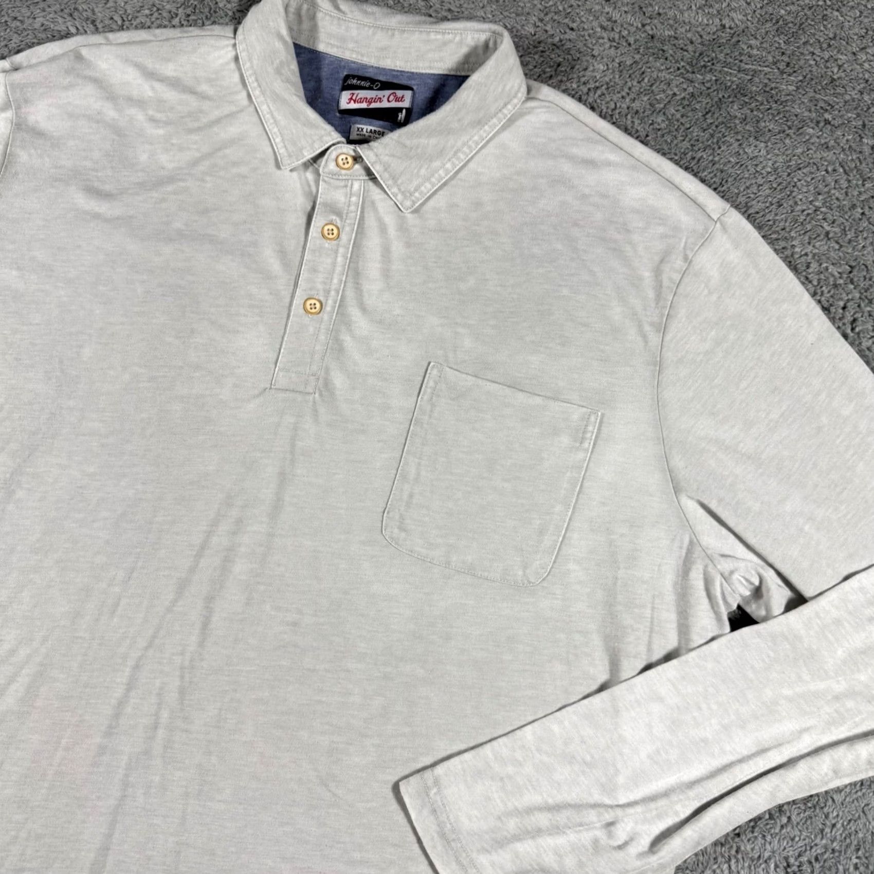 johnnie-O Johnnie-O Long Sleeve Polo Mens Big 2X Gray Collared Jersey Cotton Blend Pockets Logo 3-Button Casual All Seasons Shirt Size US XXL / EU 58 / 5 - 2 Thumbnail