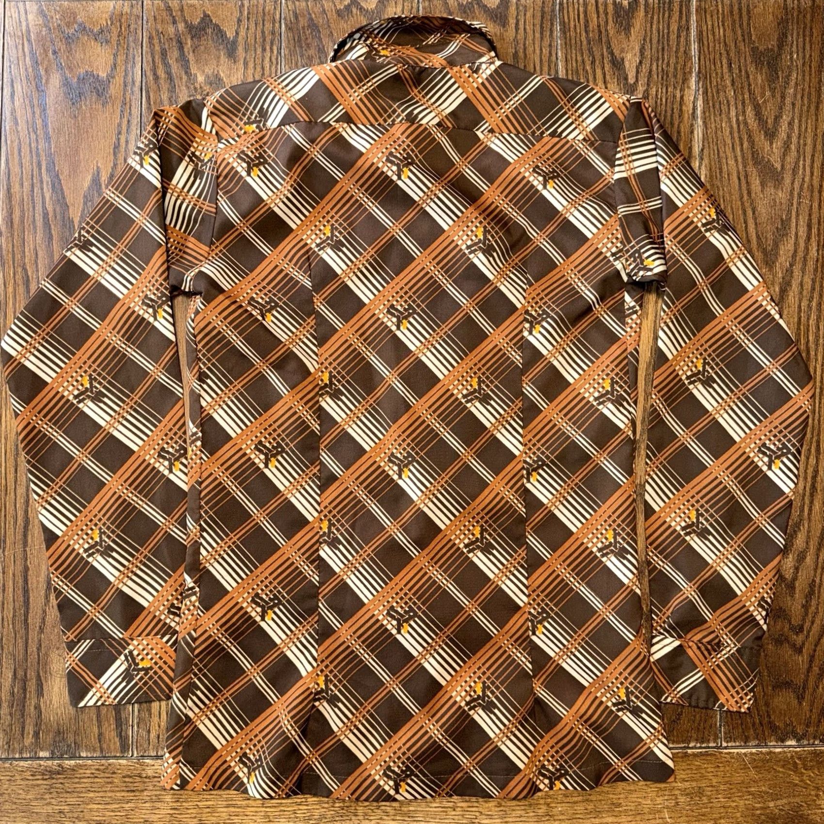Vintage VINTAGE Monzini Collection Mens Medium Abstract Button Up Shirt Disco 70’s Shirt Button-Up Slim Long Sleeve Brown Polyester Woven Size US M / EU 48-50 / 2 - 4 Thumbnail