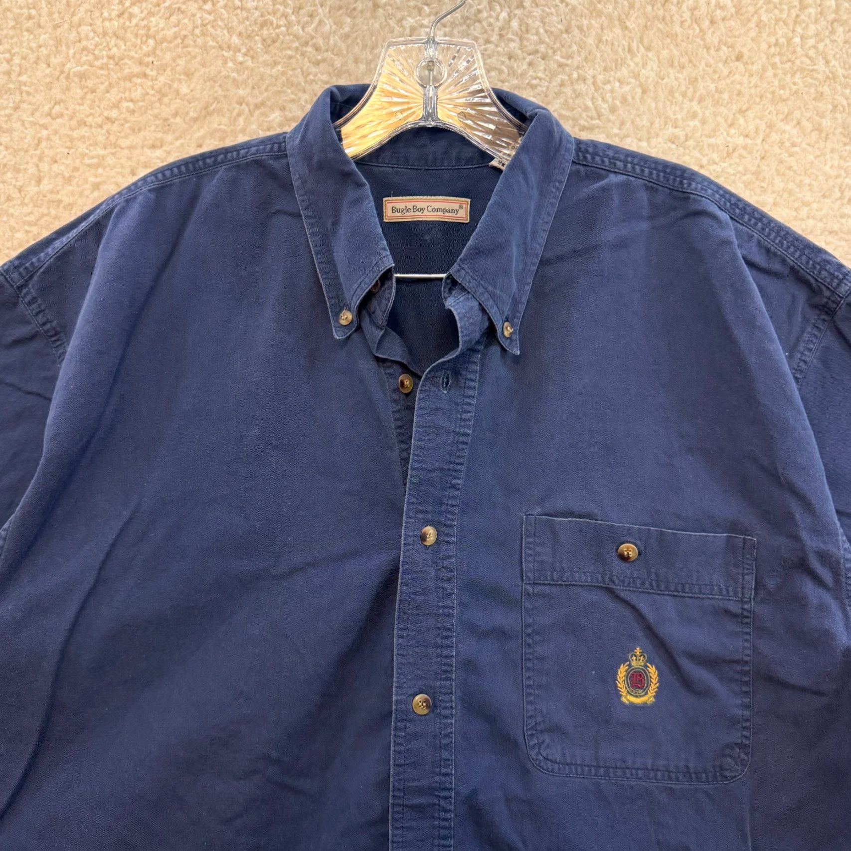 Bugle Boy VINTAGE Bugle Boy Button Down Shirt XL Mens Navy Blue Crest Embroidered Shirt Size US XL / EU 56 / 4 - 3 Thumbnail