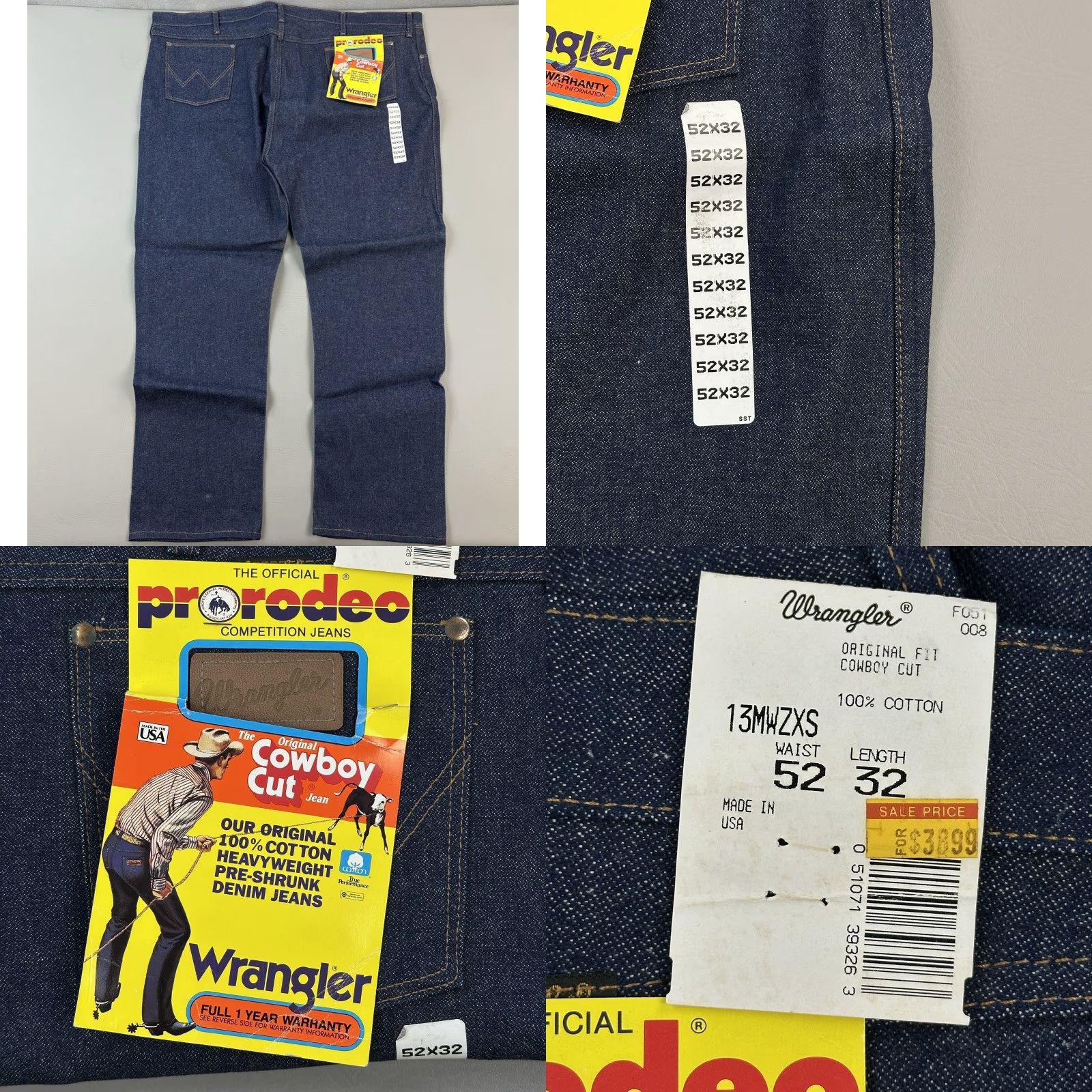 Wrangler VINTAGE Wrangler Jeans Mens 52x32 Dark Wash Cowboy Cut Deadstock 13MWZ USA Made Denim Jeans 5-Pocket Mens Cowboy USA Size US 36 / EU 52 - 8 Thumbnail