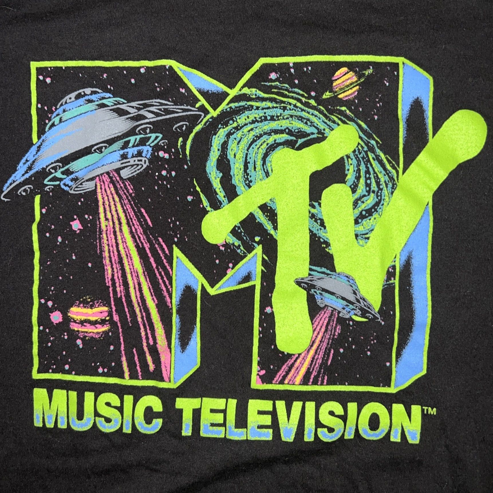 Etro MTV Shirt Unisex Adults T-Shirt 80s Retro UFO Aliens Space Galaxy Logo Black Small Crew Neck Short Sleeve Graphic Print Modern Edition Size US S / EU 44-46 / 1 - 2 Thumbnail