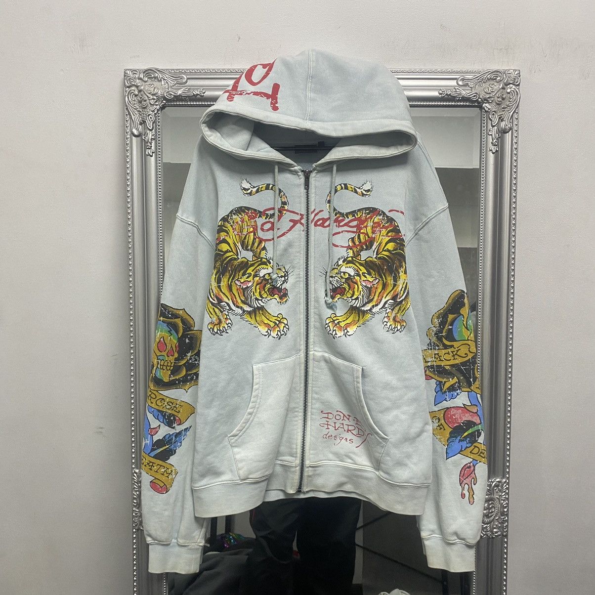 Vintage Ed Hardy Zip Hoodie All Print By Christian Audigier