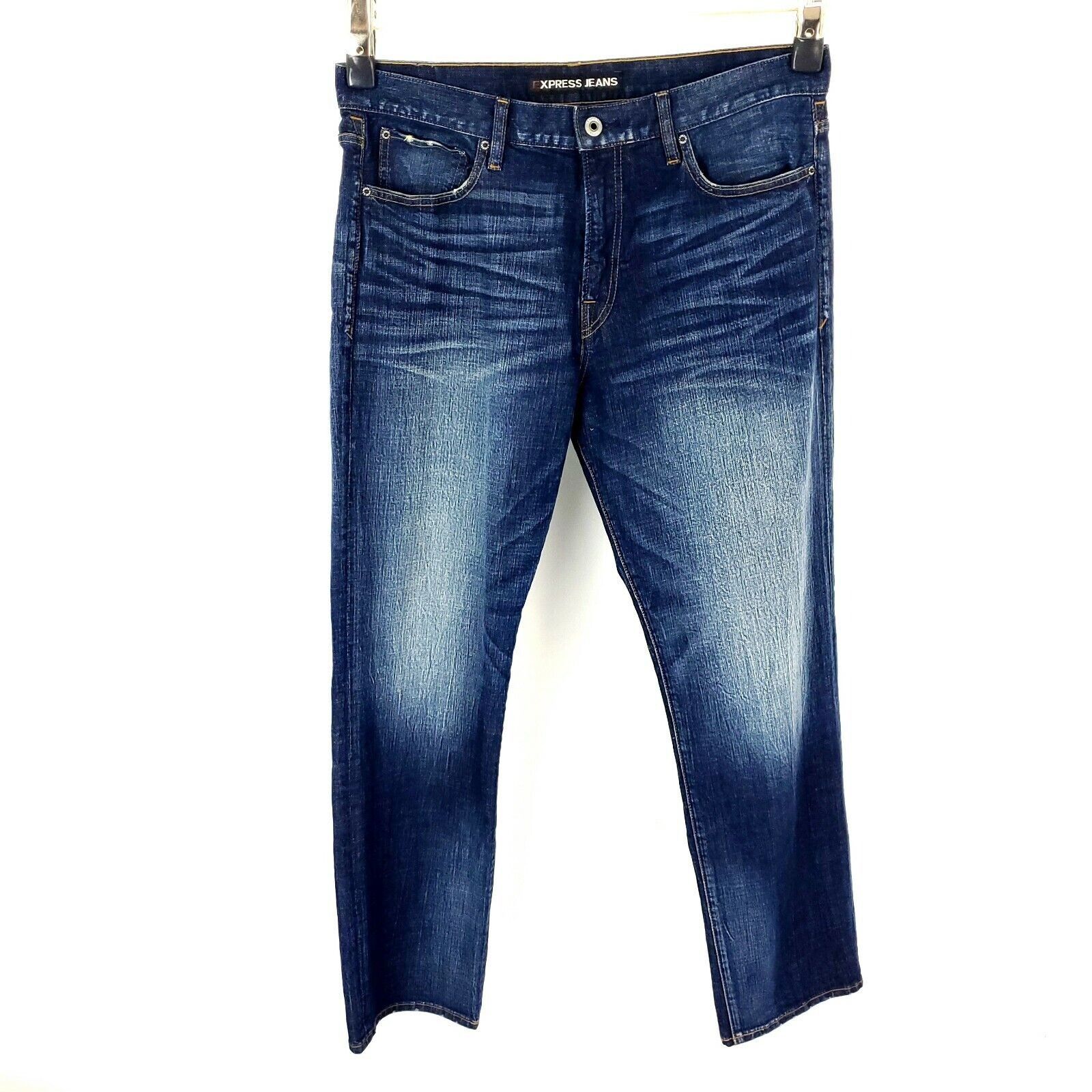 Express Express Blake Loose Fit Denim Jeans 37/32 Dark Blue Straight Size US 37 - 4 Thumbnail