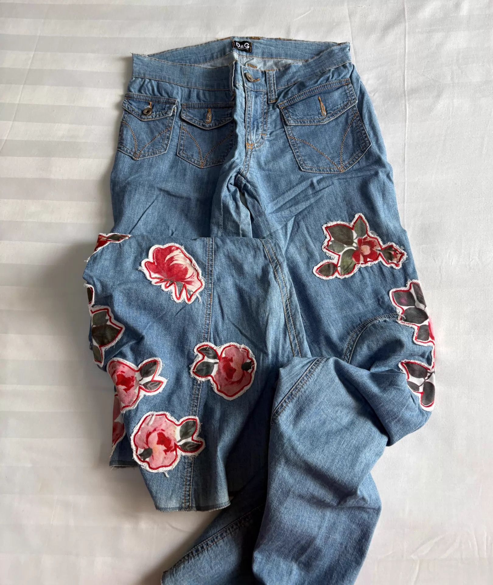 Dolce & Gabbana D&G Vintage Flower Patchwork Oversized Flare Jeans Size 31" - 4 Thumbnail