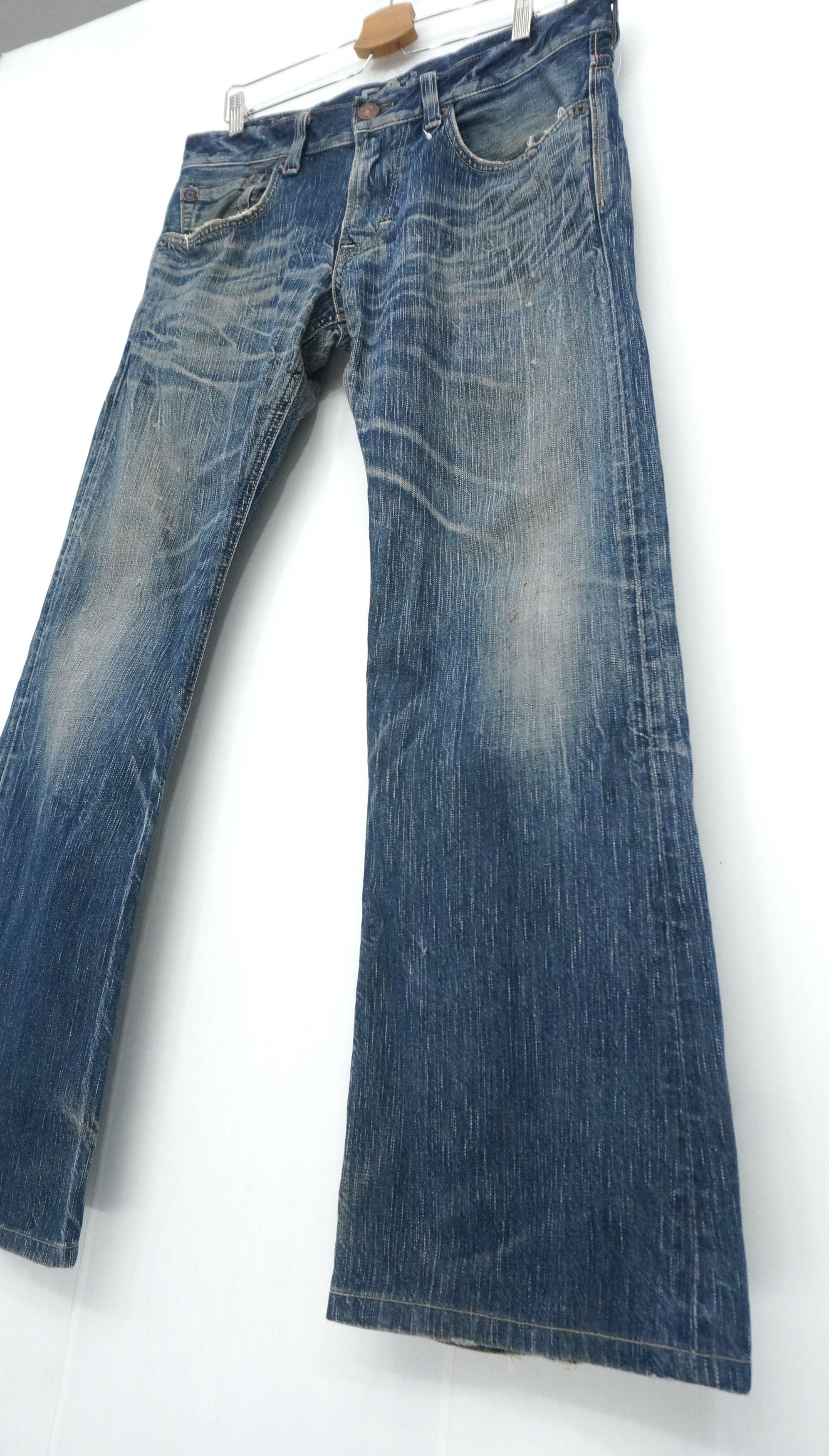 Image of Distressed Denim x Vintage Flared Edwin 503 Rusty Vintage Size 34 in Blue, Men's