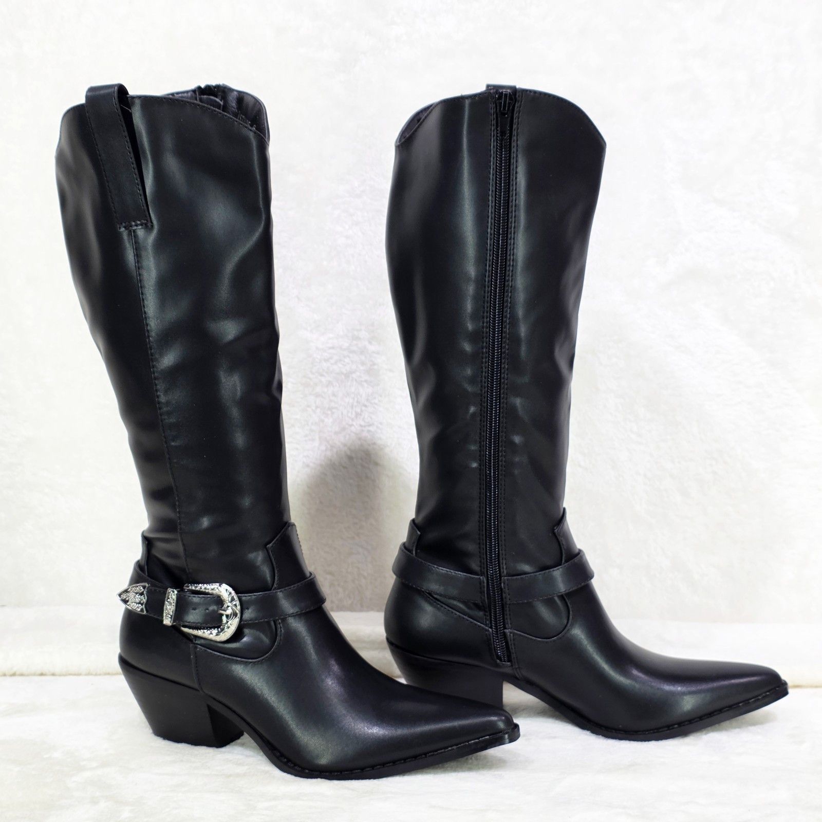 Other Ralley Smooth Black Faux Leather Western Knee High 2" Heel C Size US 11 / IT 41 - 4 Thumbnail
