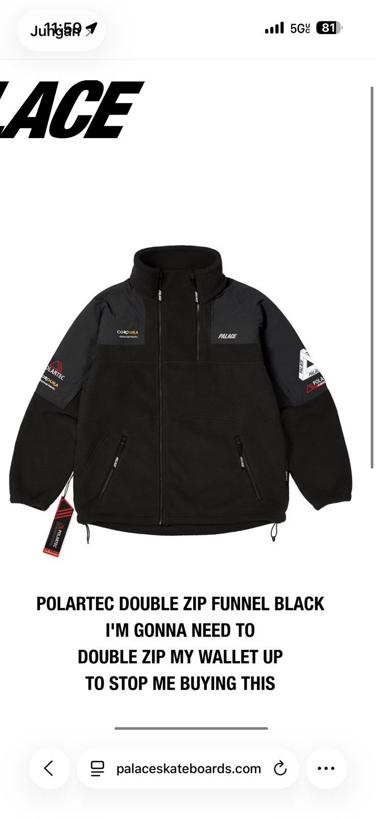 Palace Palace polartec double zip funnel Size US L / EU 52-54 / 3 - 11 Thumbnail