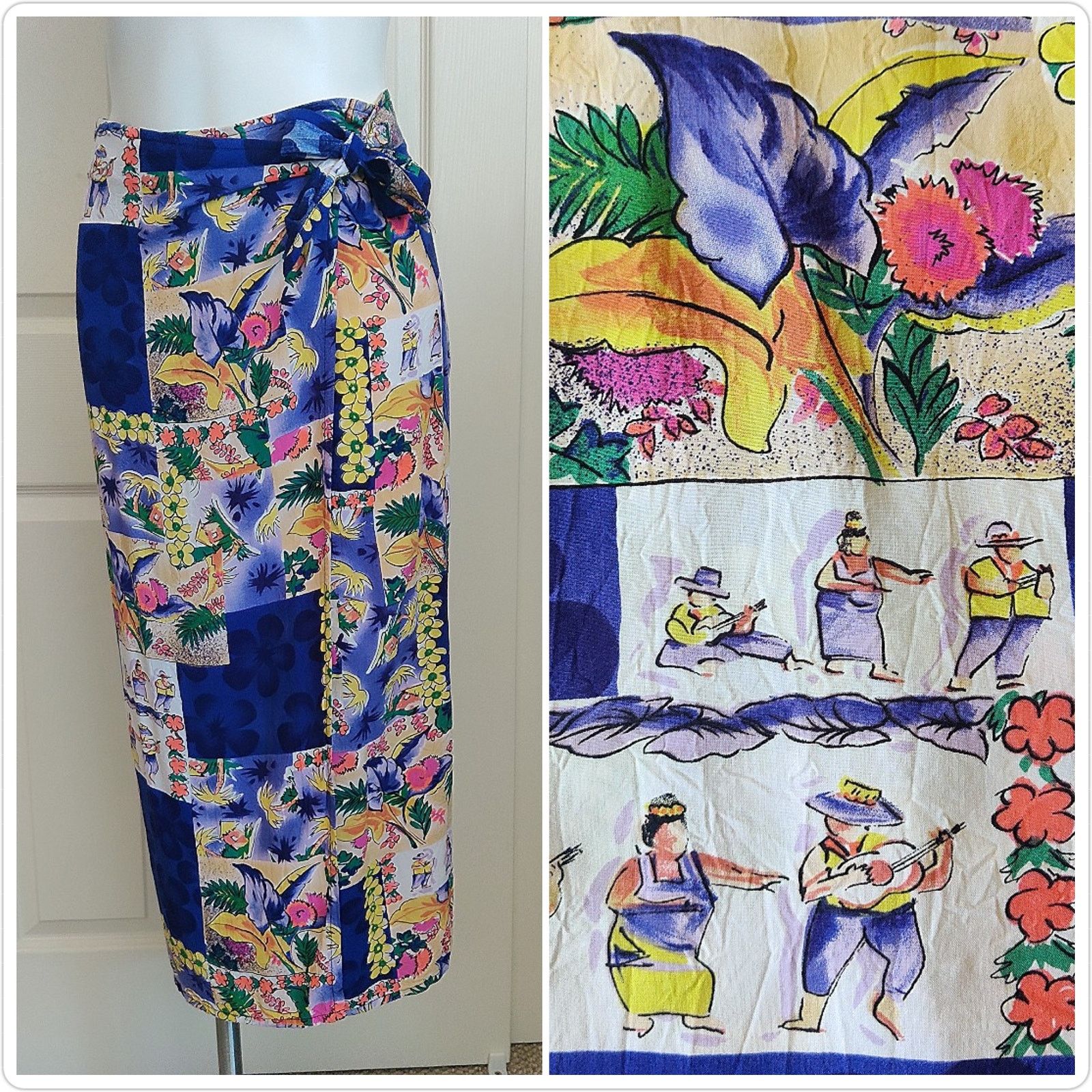 Vintage Jams World tropical Hawaiian side tie wrap skirt sz M Size 27" / US 4 / IT 40 - 1 Thumbnail