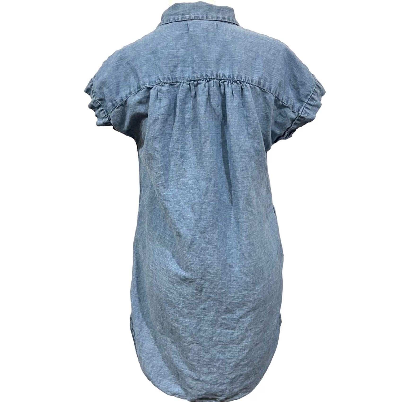 Madewell Madewell Chambray Shirt Dress Denim Linen Cotton Button Front Pockets XS Women Shirt Dress Tunic Short Sleeve Blue Size XS / US 0-2 / IT 36-38 - 4 Thumbnail