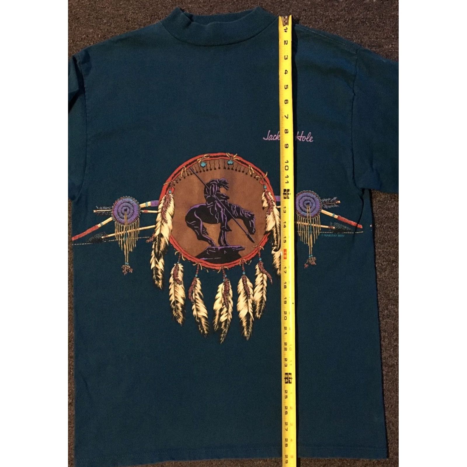 Native VINTAGE Jackson Hole Cowboy All Over Print Shirt M 90s Green Men's Long Sleeve Mock Neck Native Feather Animal Nature Horse Wyoming USA Size US M / EU 48-50 / 2 - 8 Thumbnail