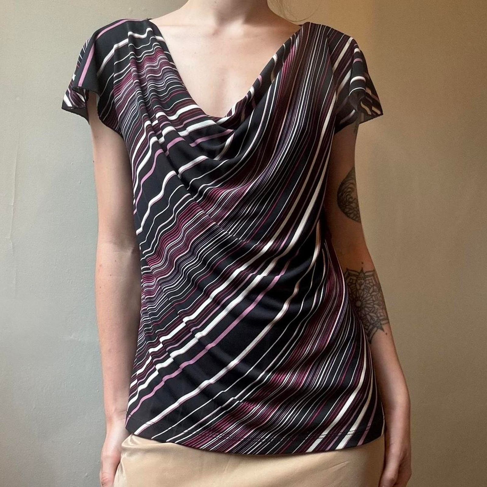 Vintage Vintage The Limited Black Striped Cowl Neck Blouse Large Size L / US 10 / IT 46 - 1 Thumbnail