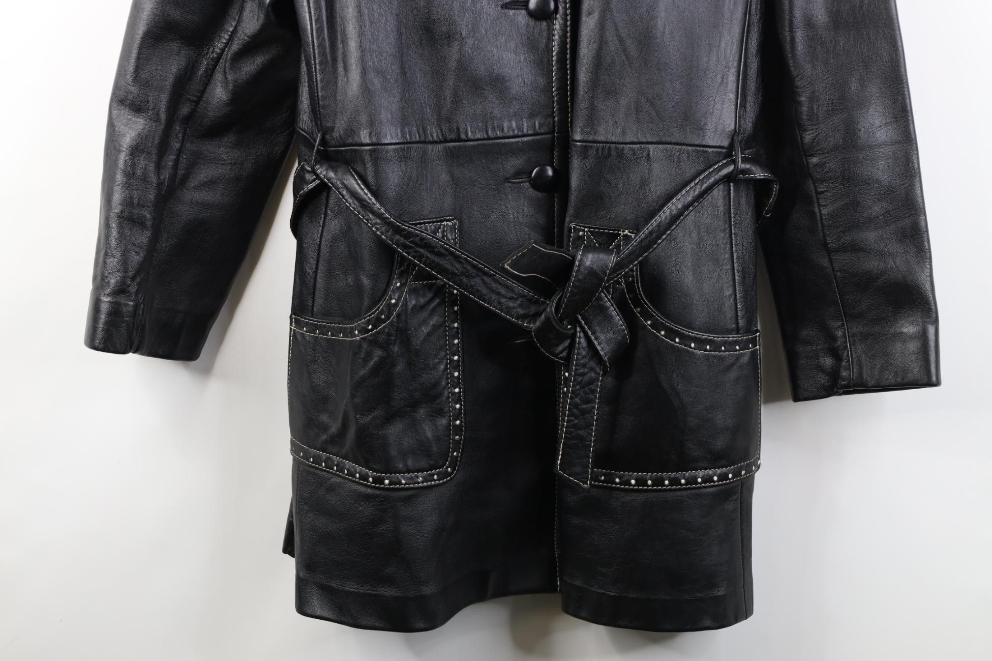 Vintage Vintage 70s Streetwear Leather Trench Coat Jacket Black Size L / US 10 / IT 46 - 3 Thumbnail