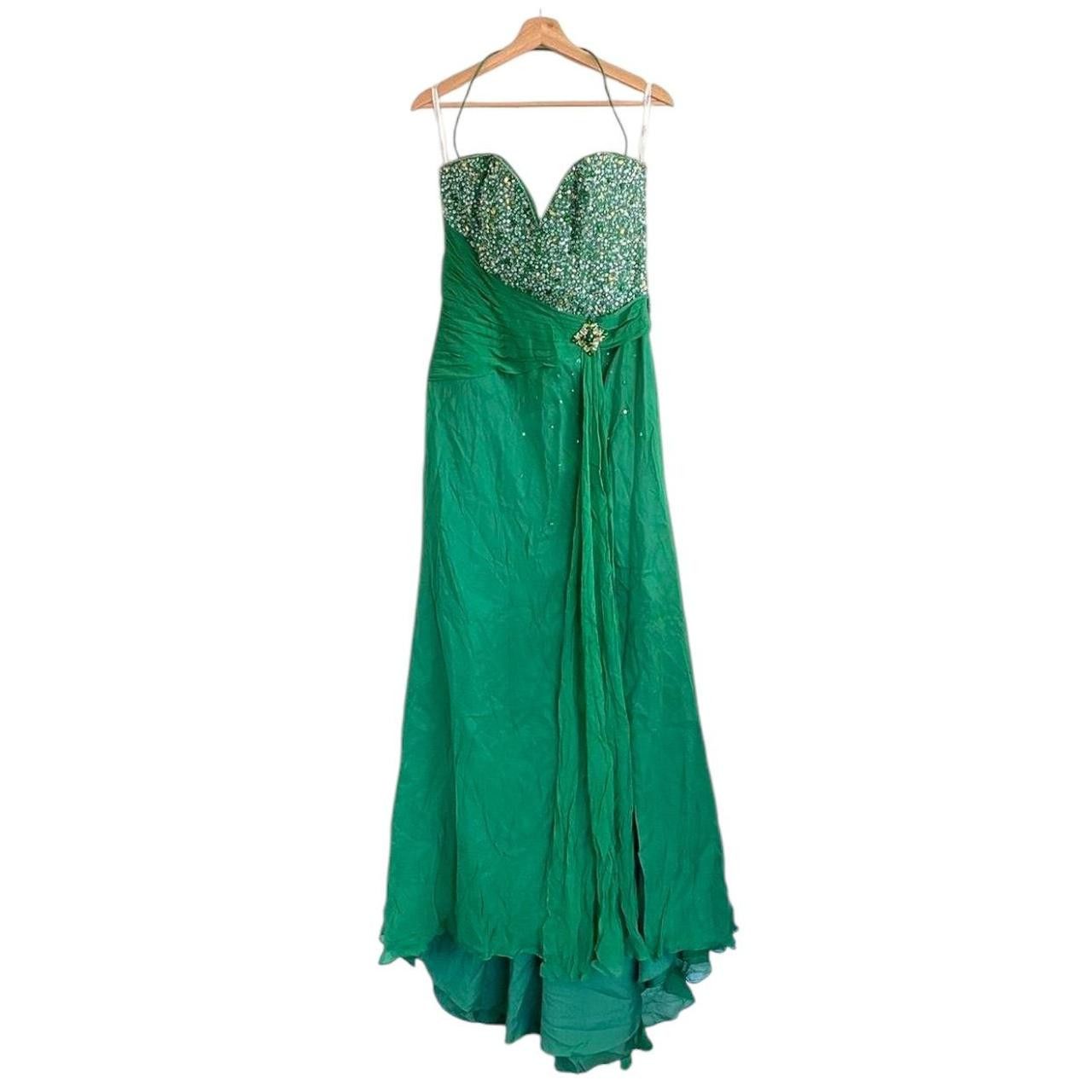 Designer TIFFANY DESIGNS GREEN PROM SILK MAXI DRESS SPARKLE BEADED 12 Size XL / US 12-14 / IT 48-50 - 1 Thumbnail