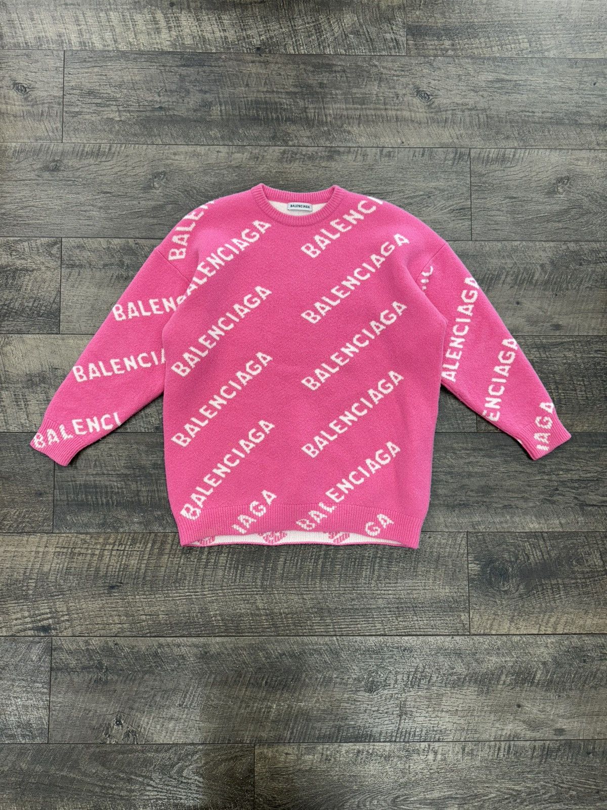 image of Balenciaga All Over Print Wool Sweater Pink (Xs), Men's