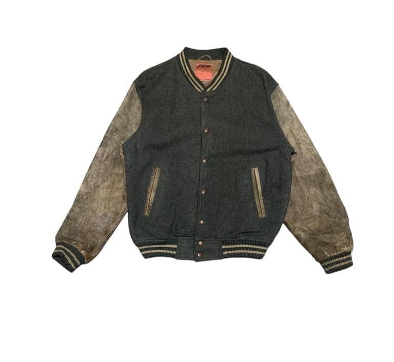 Japanese Brand Vintage 80s Wool Varsity Jacket Sleeve Leather JUN MEN Size US L / EU 52-54 / 3 - 2 Thumbnail