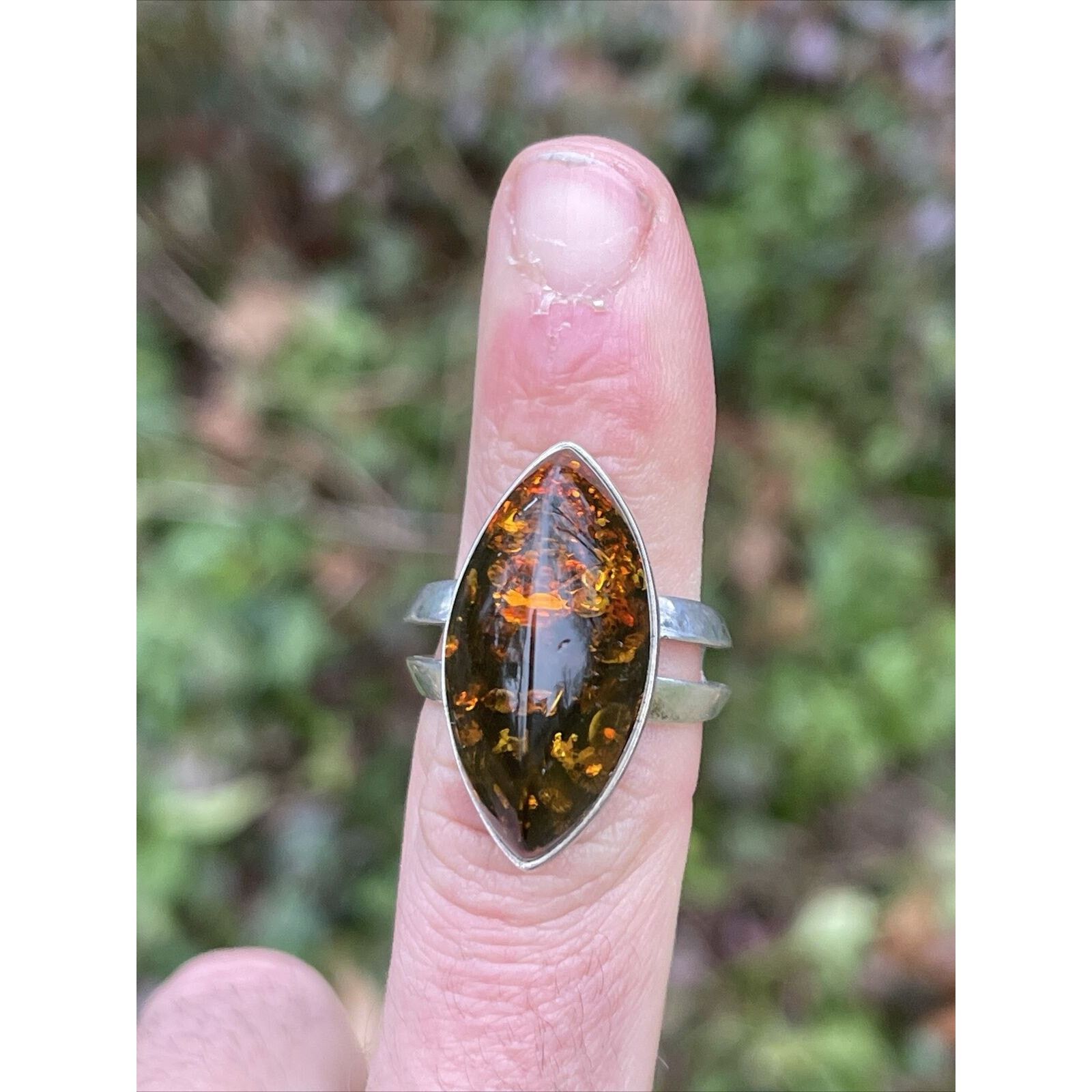 Vintage Valerio Vintage Sterling Silver 925 Amber Ring v8 Size 9 Size ONE SIZE - 5 Thumbnail