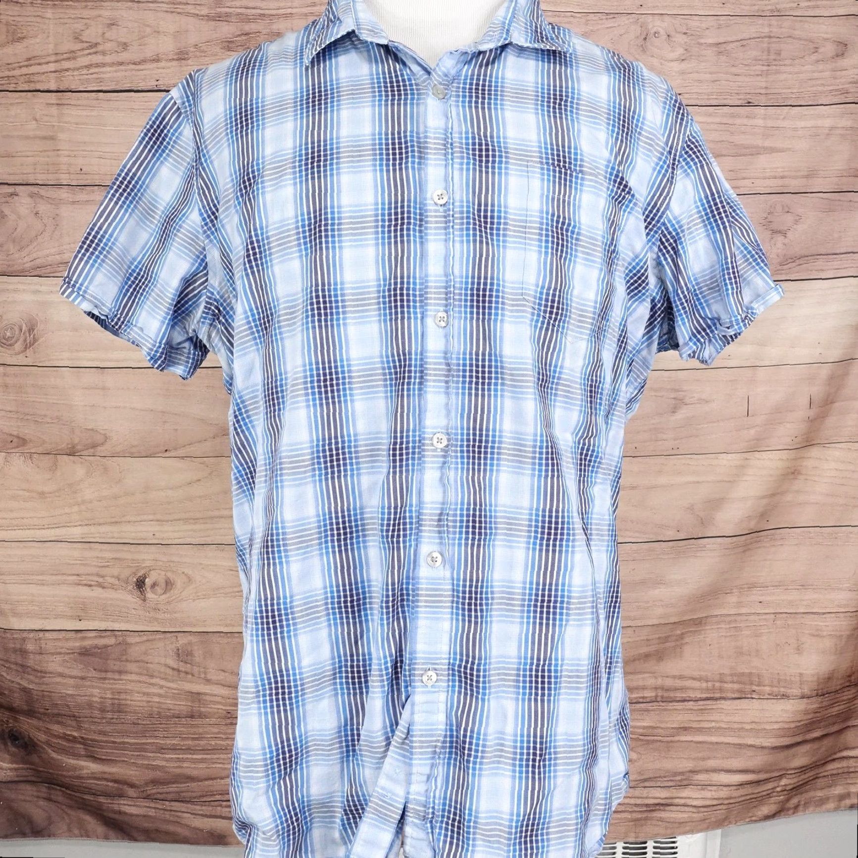 Apt. 9 APT.9 Shirt Mens 2XL Blue Plaid Short Sleeve Slim Fit Button Front Cotton Size US XXL / EU 58 / 5 - 3 Thumbnail