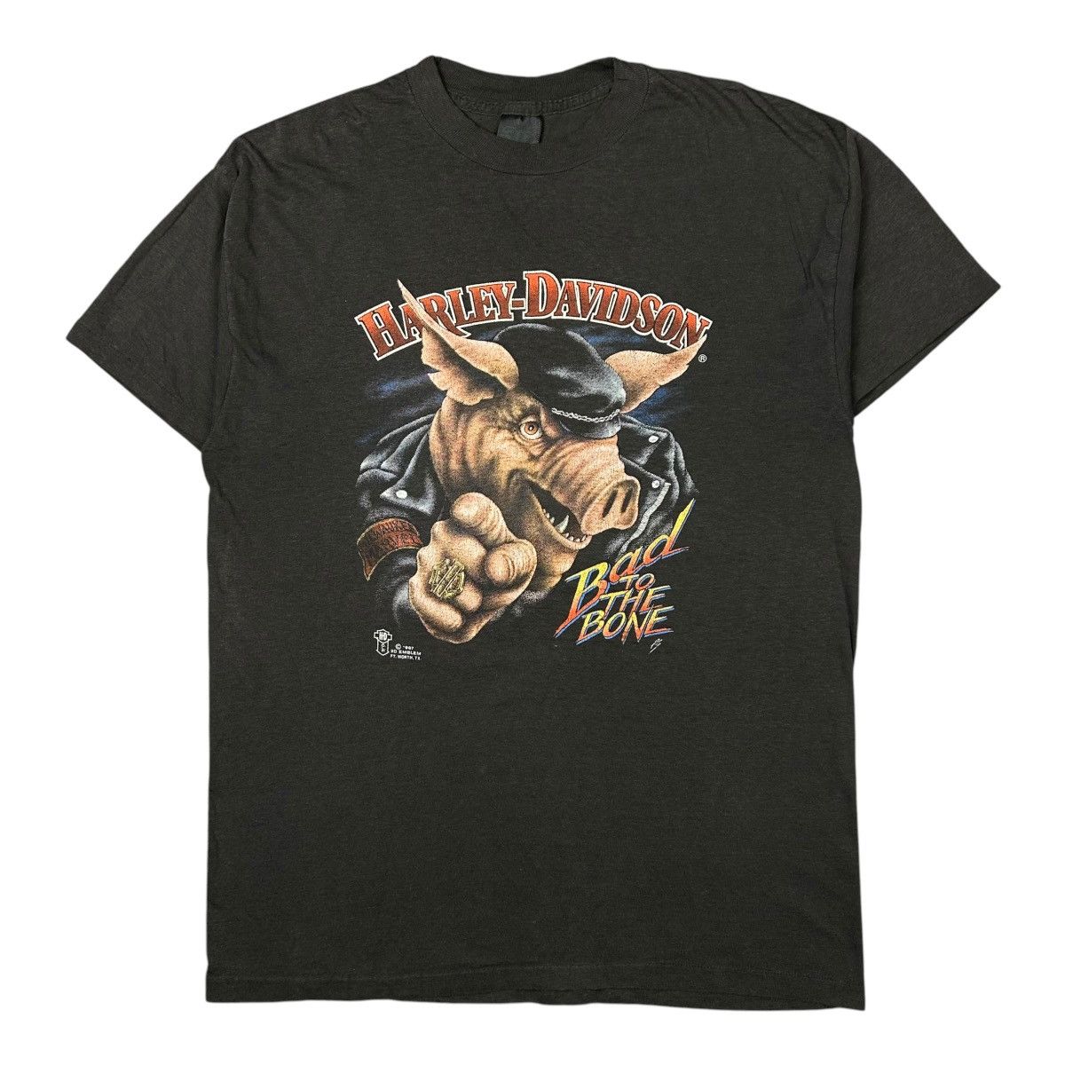 Harley Davidson Vintage 1987 Harley Davidson “Bad To The Bone” 3D Emblem Tee Size US L / EU 52-54 / 3 - 1 Thumbnail
