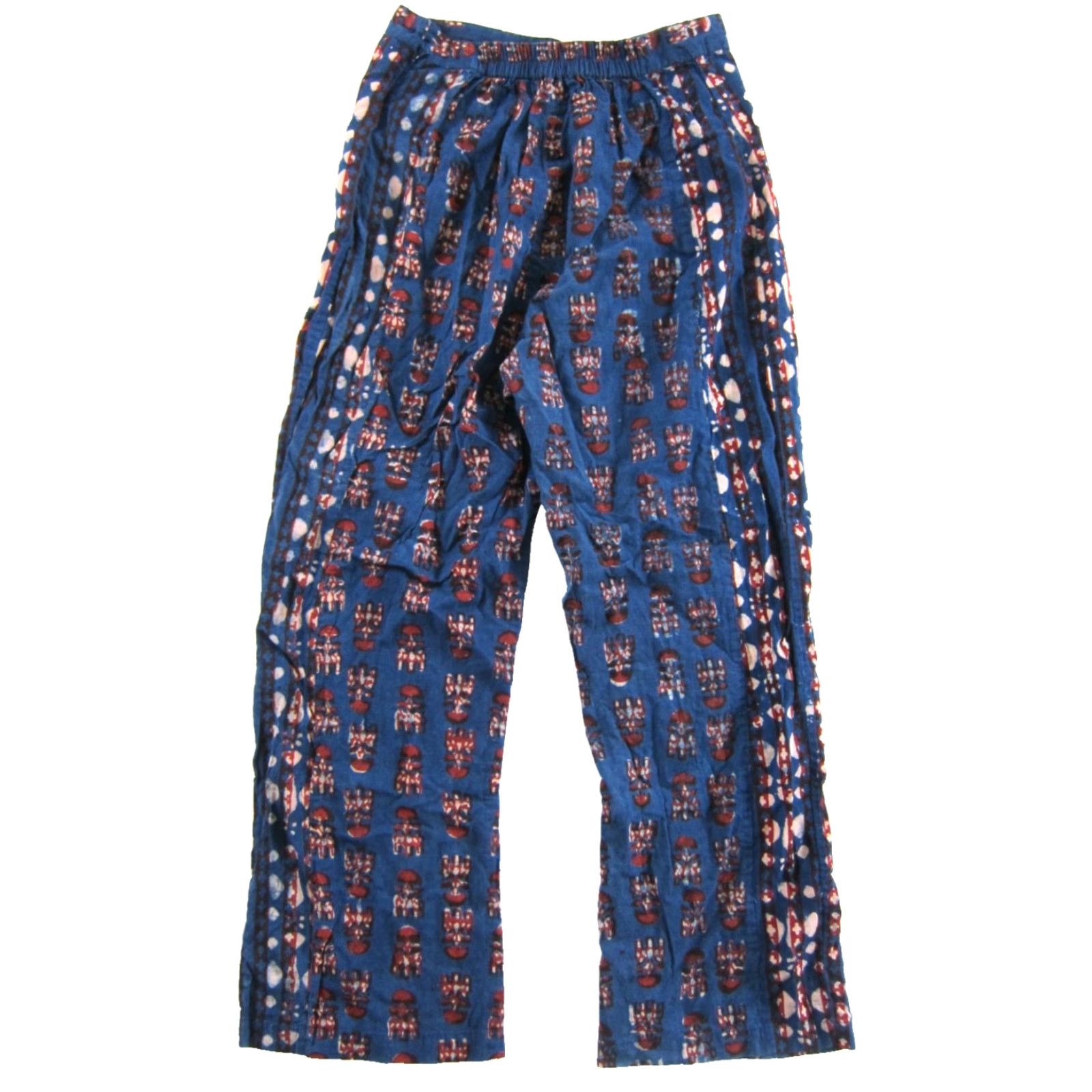 Vintage Fabindia 100% Cotton Blue Red High Rise Waist Wide Leg Hippie Pant Woman XS Size 26" / US 2 / IT 38 - 2 Thumbnail