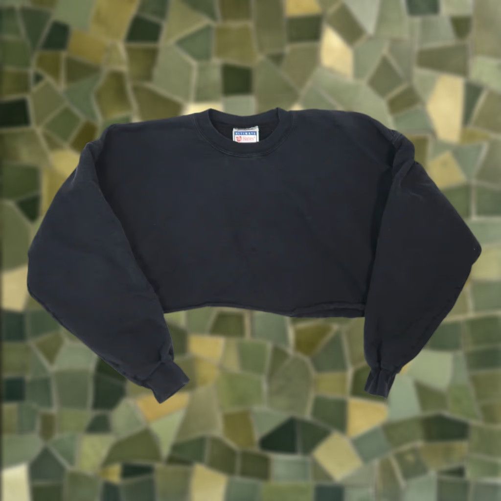 Hanes VINTAGE Hanes Sweatshirt Crop Crewneck Black L Women 90s Crew Neck Cotton Pullover Long Sleeve Casual 90s Vintage Women's Sweatshirt Size L / US 10 / IT 46 - 1 Thumbnail