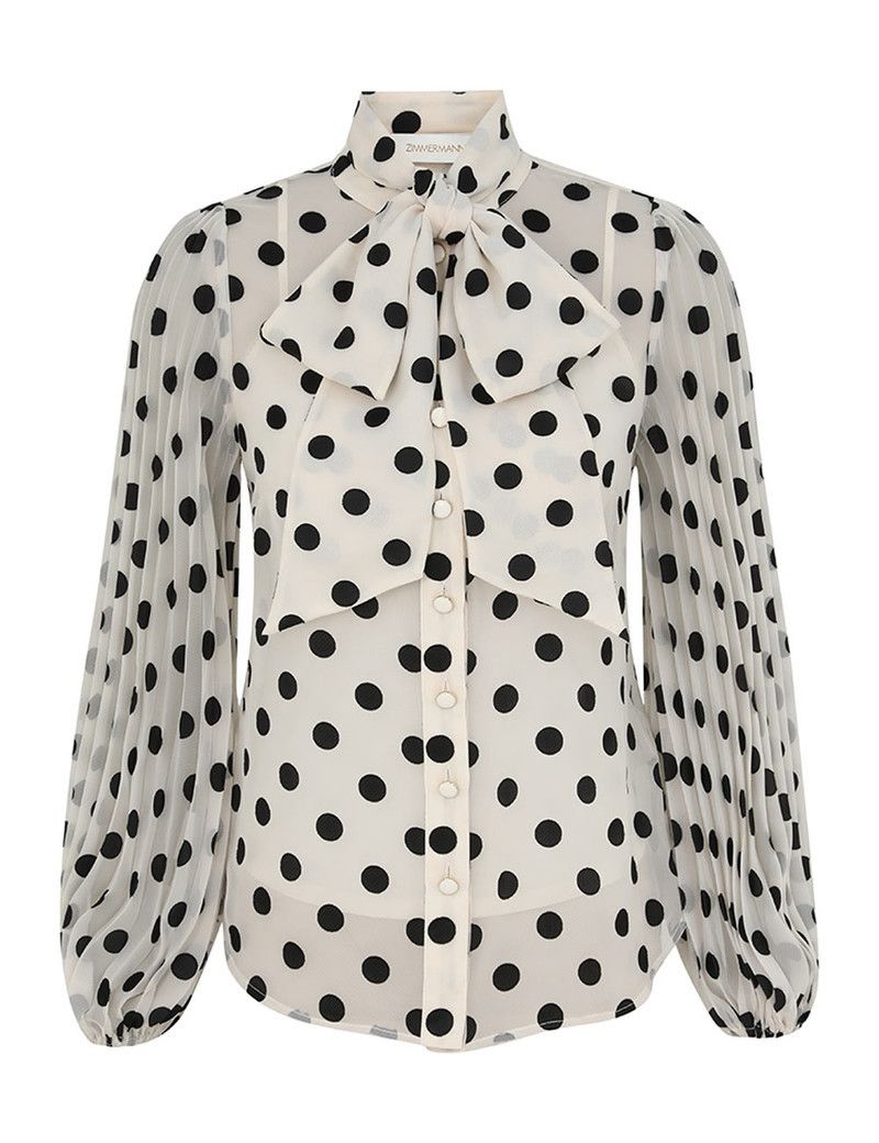 Zimmermann oc11z0226 Pussybow Blouse In Cream/Black Size M / US 6-8 / IT 42-44 - 1 Thumbnail