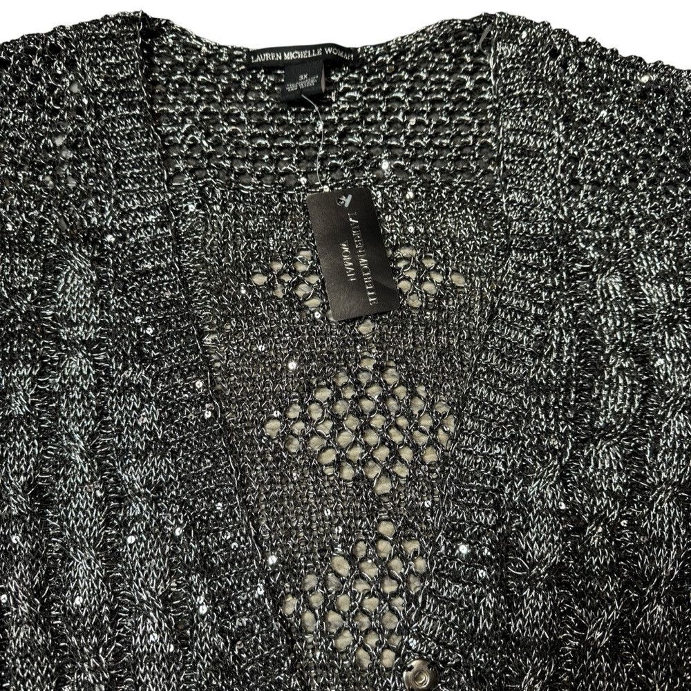 Other NWT New Lauren Michelle Silver Sparkle Cable Knit Cardigan Size 3XL / US 20-22 - 7 Thumbnail