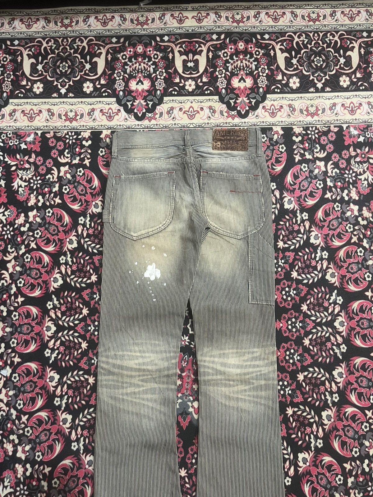Japanese Brand American Varosh Pinstripe Double Knee Ripped Flared Jeans Size 28" / US 6 / IT 42 - 6 Thumbnail