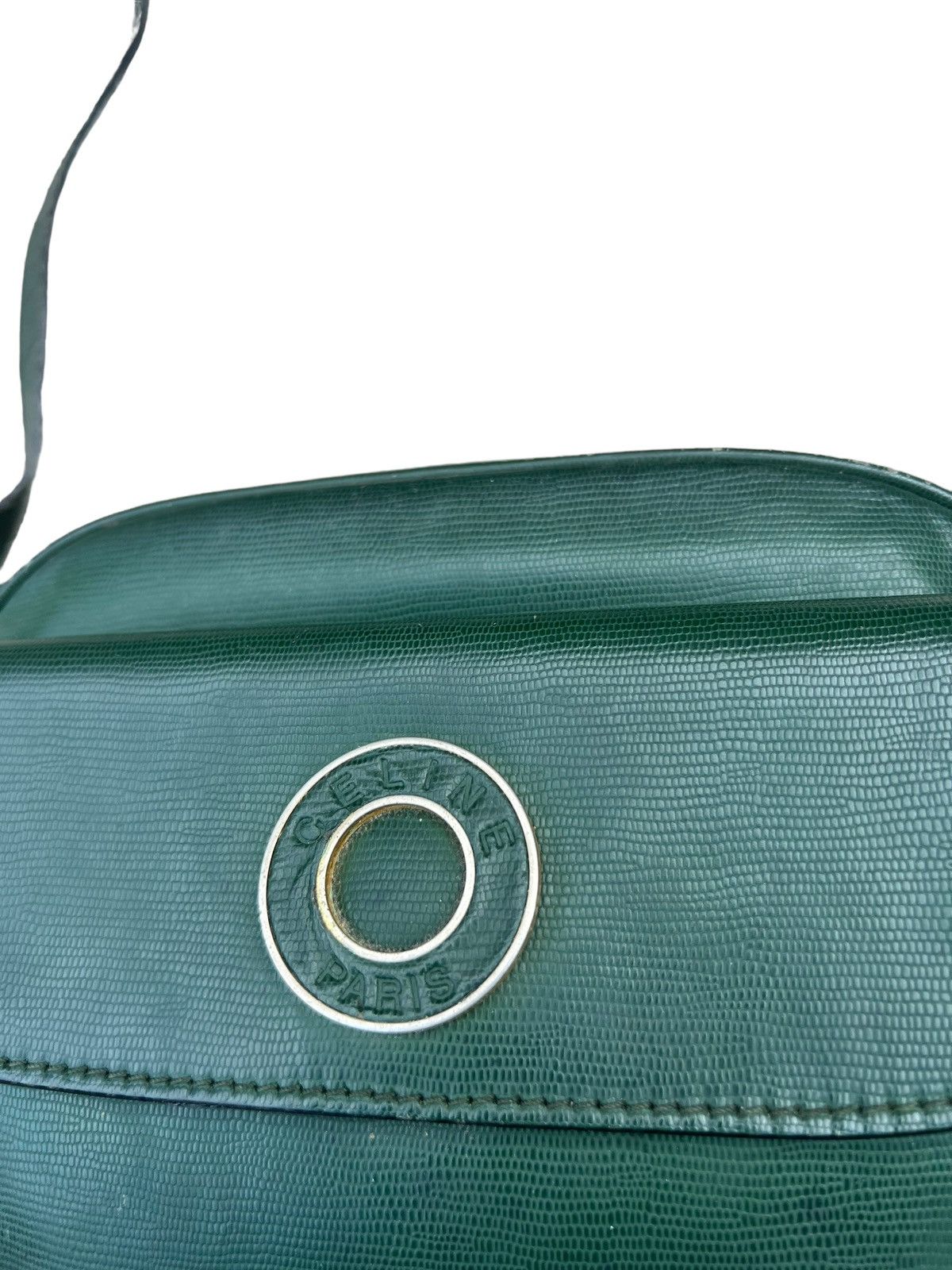 Celine × Leather Vintage CELINE Distress Patina Green Leather Bag riri Zipper Size ONE SIZE - 6 Thumbnail
