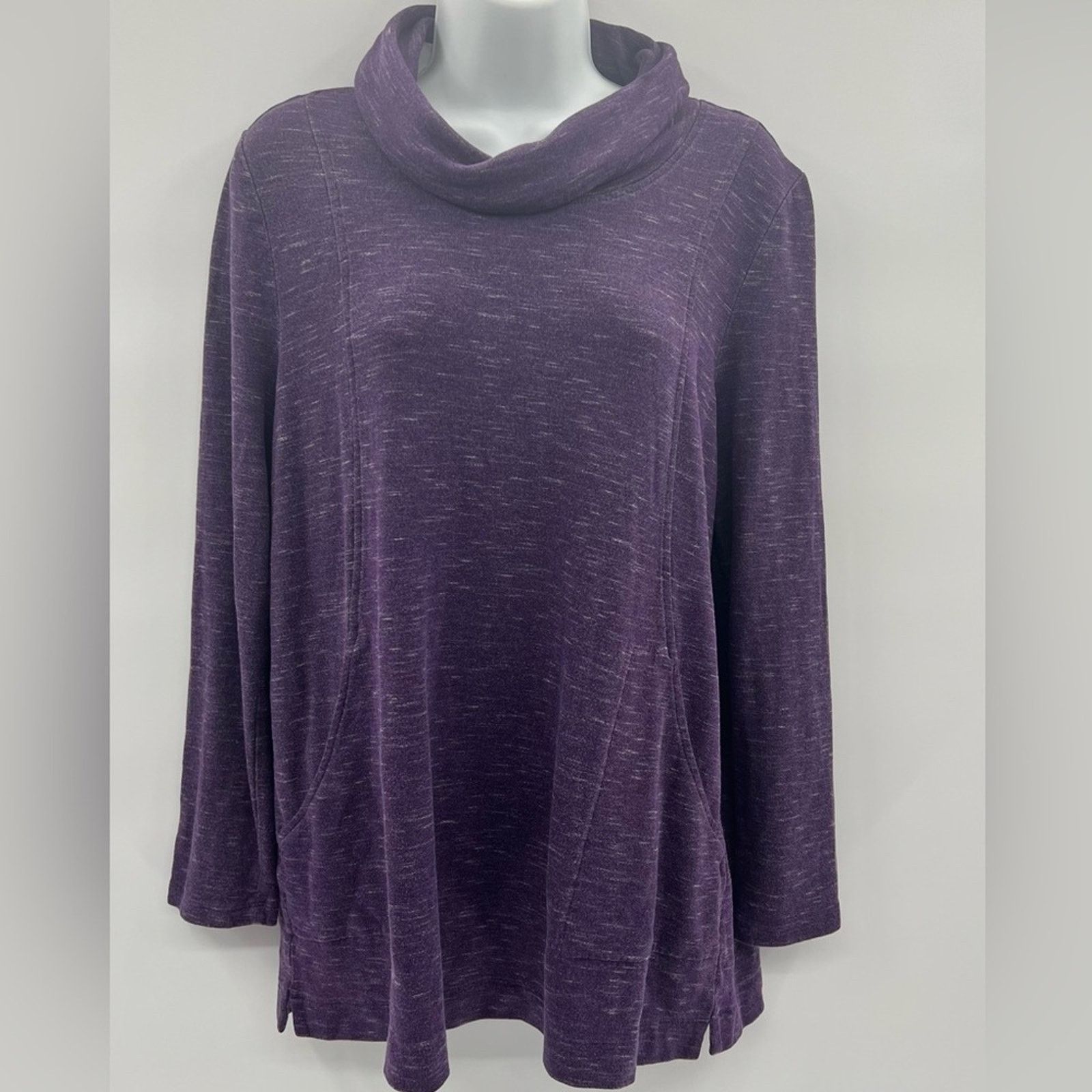 Chicos Chico's Purple Top Long Sleeve Sweatshirt Cowl Neck Size M / US 6-8 / IT 42-44 - 4 Thumbnail