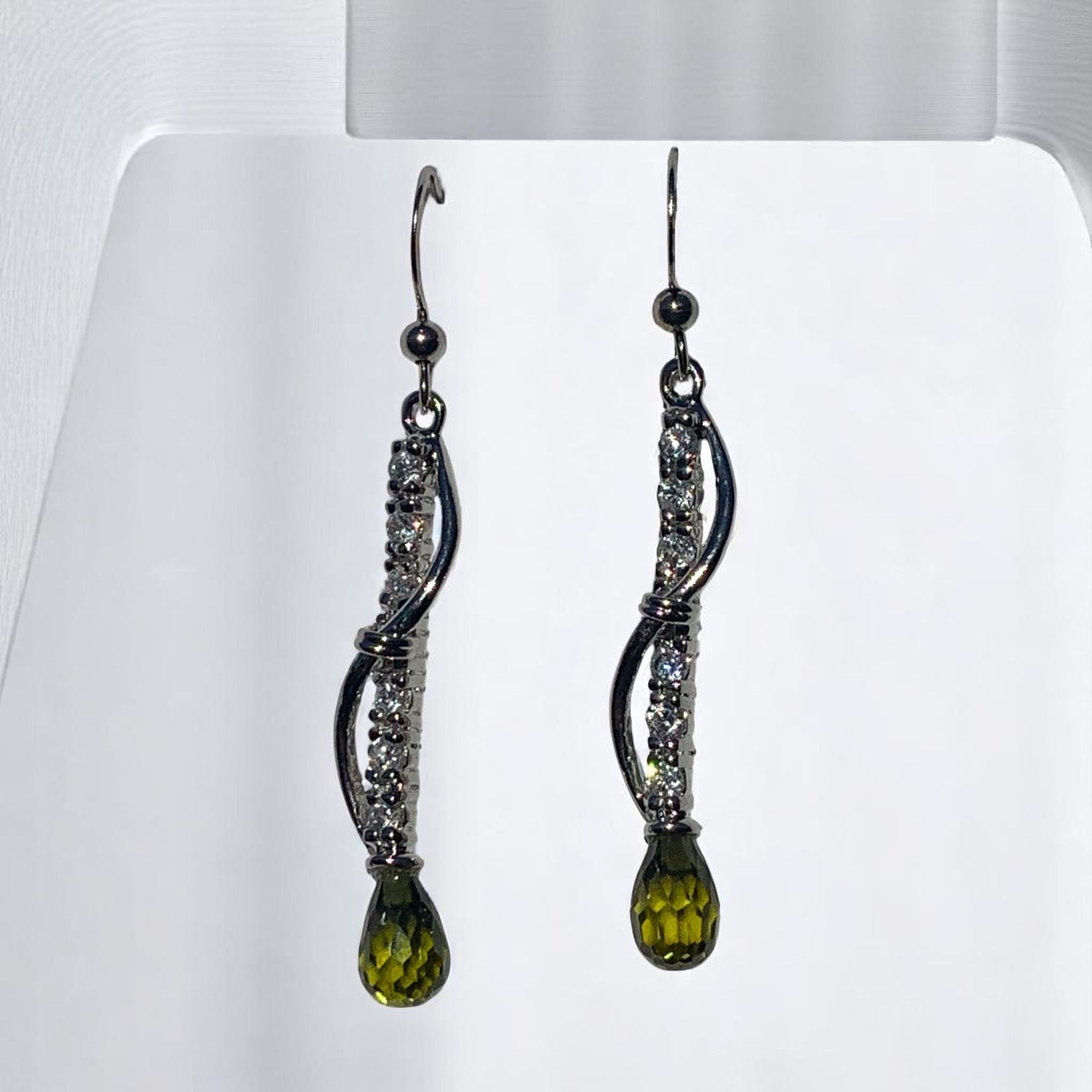 Designer Silver-Tone Drop Earrings With Green Teardrop & CZ Accents Size ONE SIZE - 7 Thumbnail