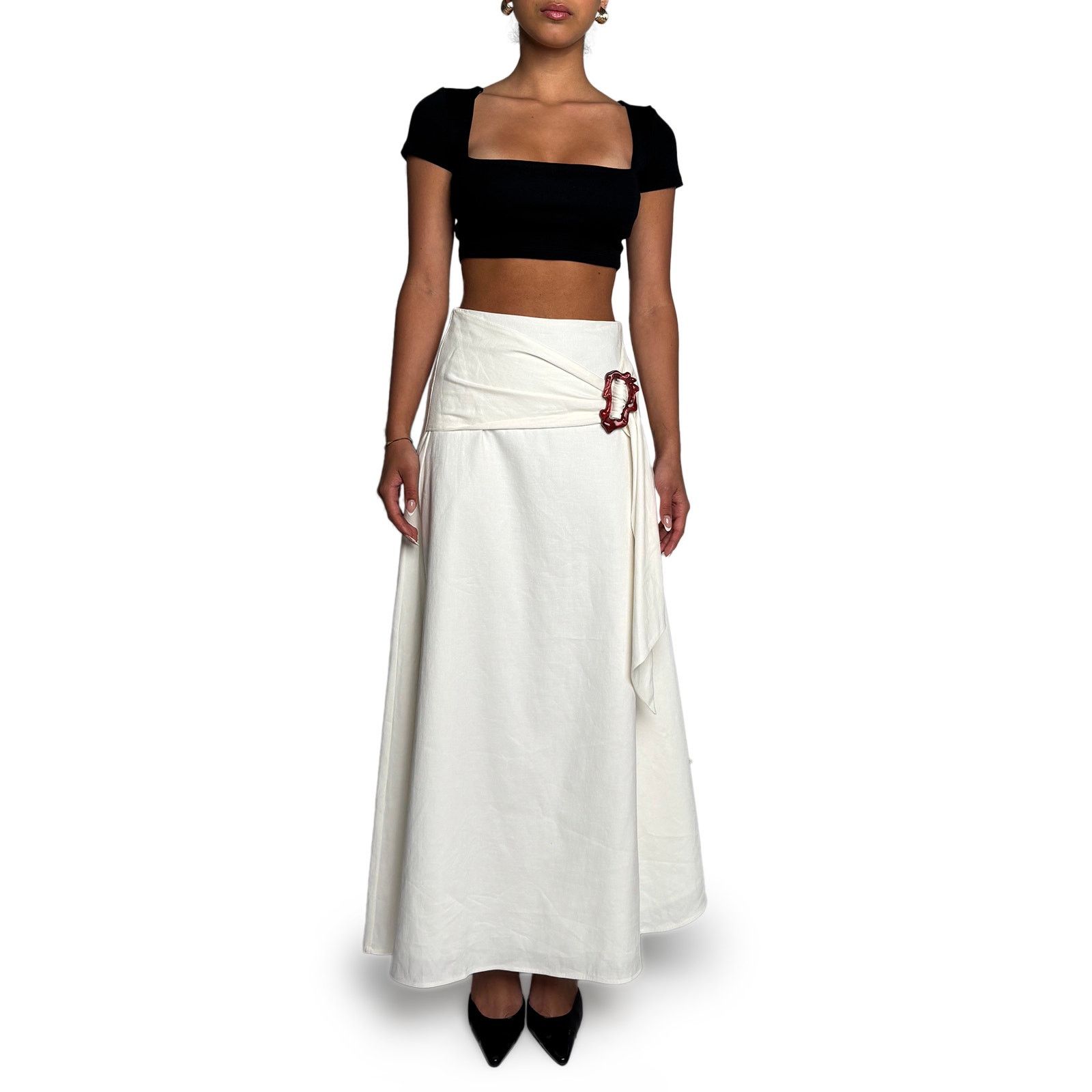 Anna Quan Cream Skirt with Buckle Size 28" / US 6 / IT 42 - 1 Thumbnail
