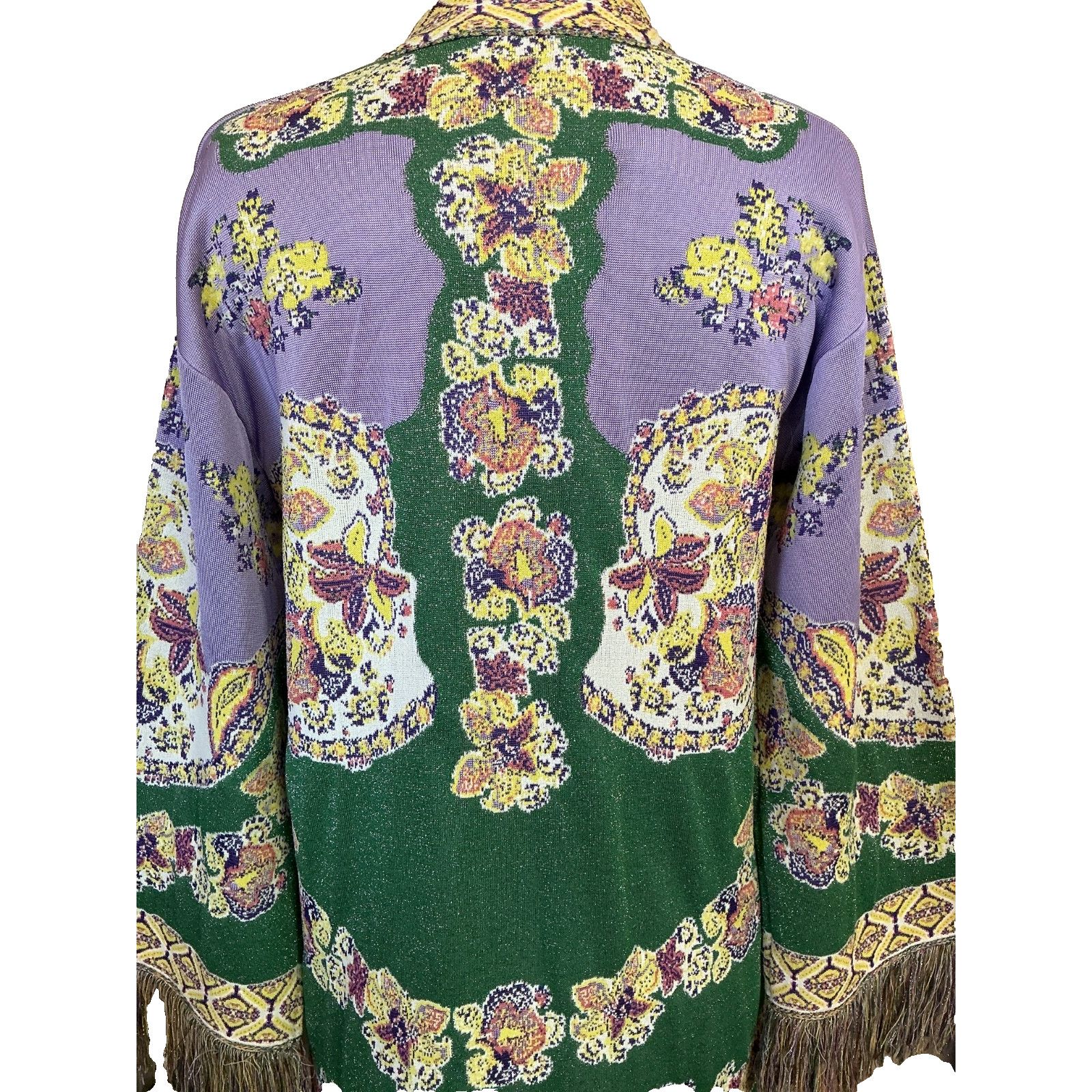 Etro ETRO 40 GREEN LAVENDAR SILVER METALLIC FRINGED CARDIGAN Size XL / US 12-14 / IT 48-50 - 4 Thumbnail