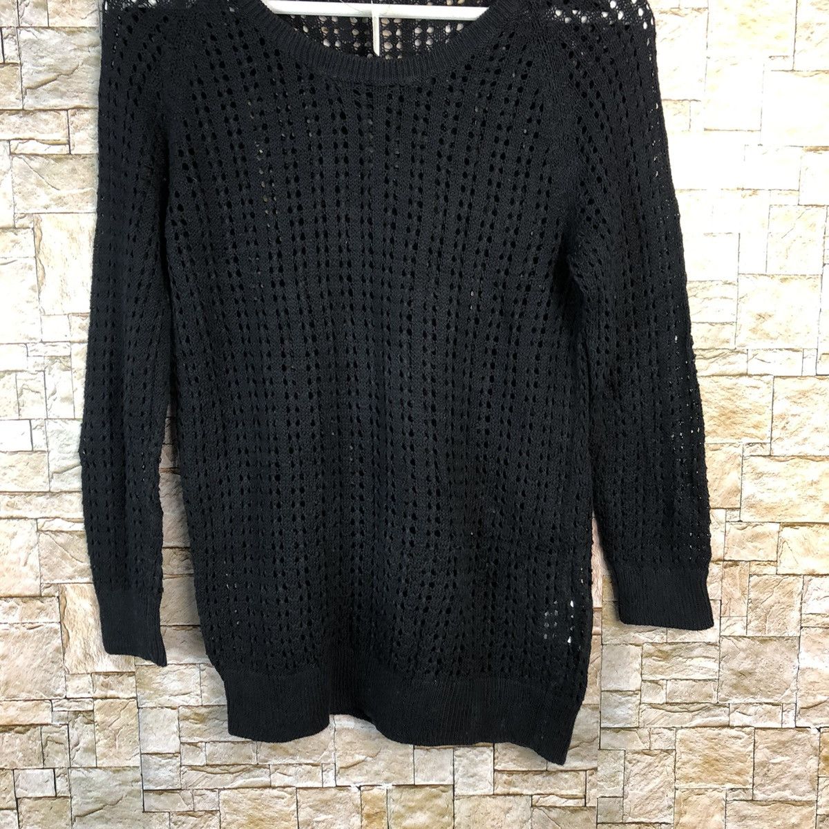 Homespun Knitwear × Japanese Brand Japan crochet meshnet Black Knitwear #A854 Size L / US 10 / IT 46 - 3 Thumbnail