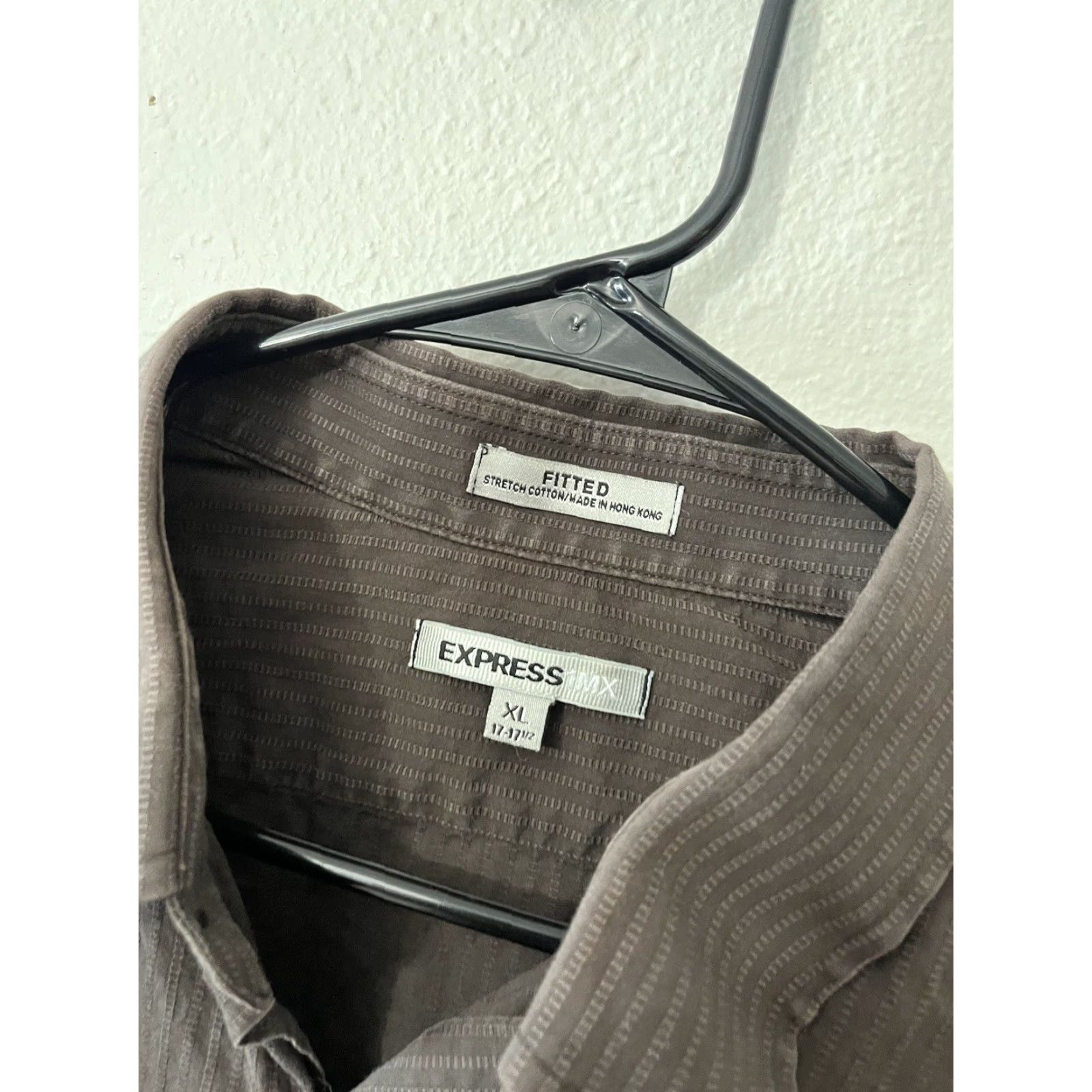 Express Express 1MX Brown Striped Dress Shirt Adult XL Regular Fit Mens Size 46R - 3 Thumbnail