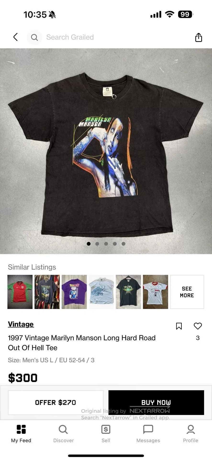 Vintage Vintage 90s Marilyn Manson Band Tee. Size US M / EU 48-50 / 2 - 8 Thumbnail