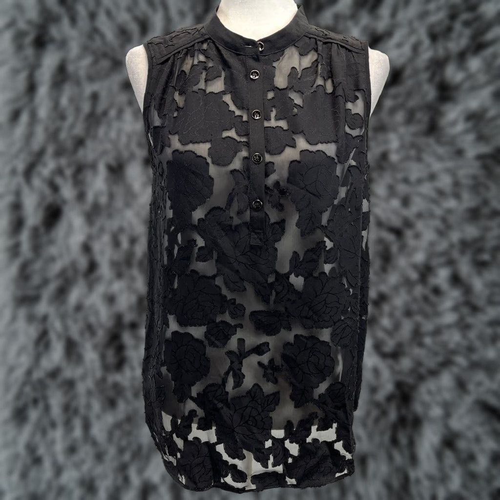 Vintage CAbi Sheer Lace Blouse Womens Small Black Sleeveless Size S / US 4 / IT 40 - 1 Thumbnail