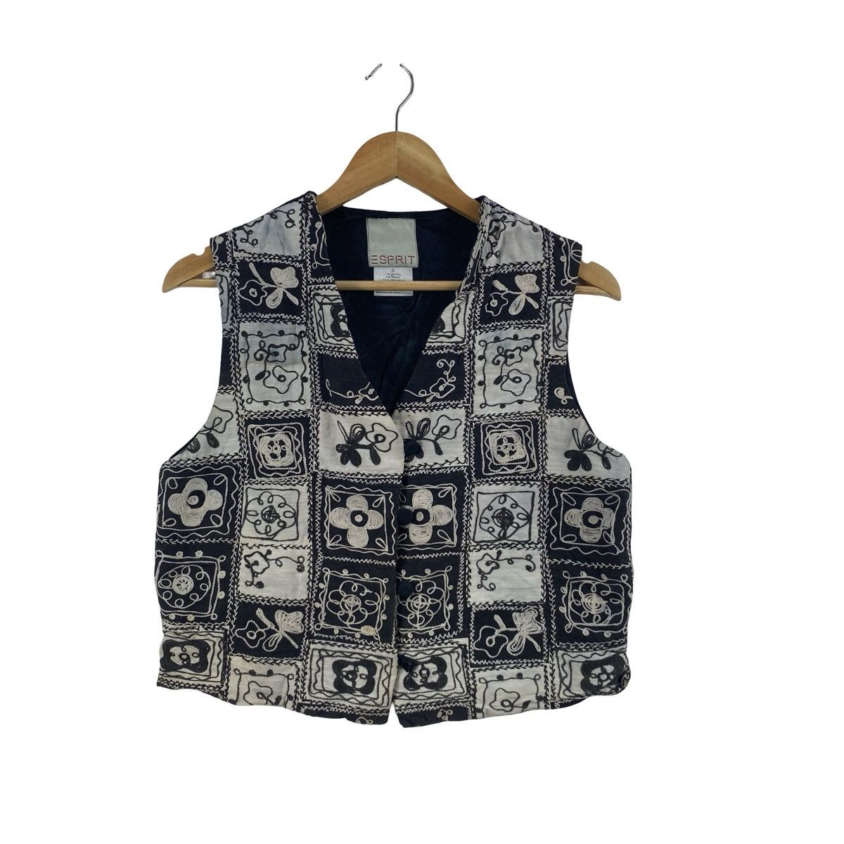 Esprit Vintage 90s ESPRIT Floral Embroidered Cropped Waistcoat Size S / US 4 / IT 40 - 4 Thumbnail