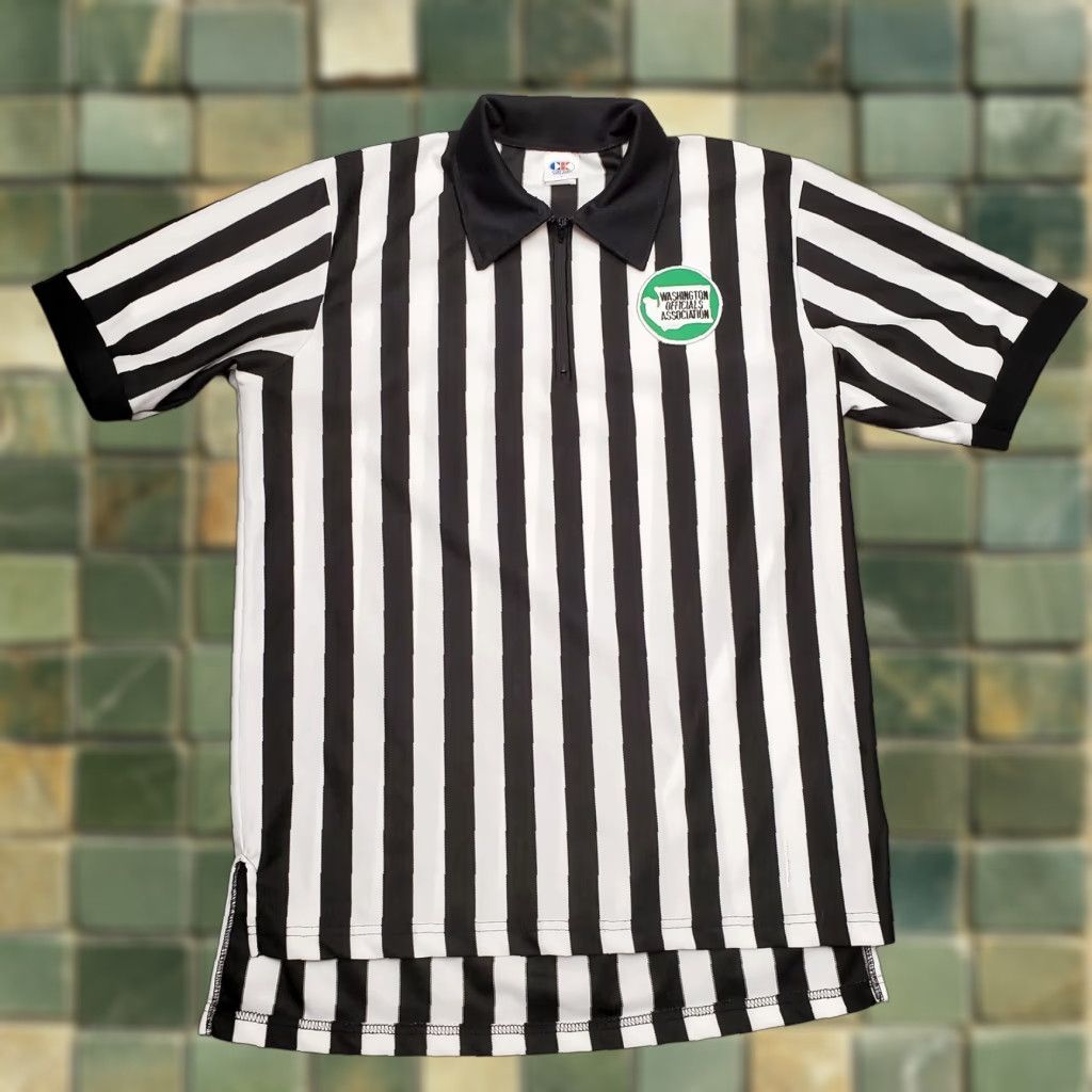 Vintage VINTAGE Referee Shirt Mens L Black White Striped Collared 1/4 Zip Washington Cliff Keen Mens T-Shirt Sports Short Sleeve Breathable Polyester Knit Size US L / EU 52-54 / 3 - 1 Thumbnail