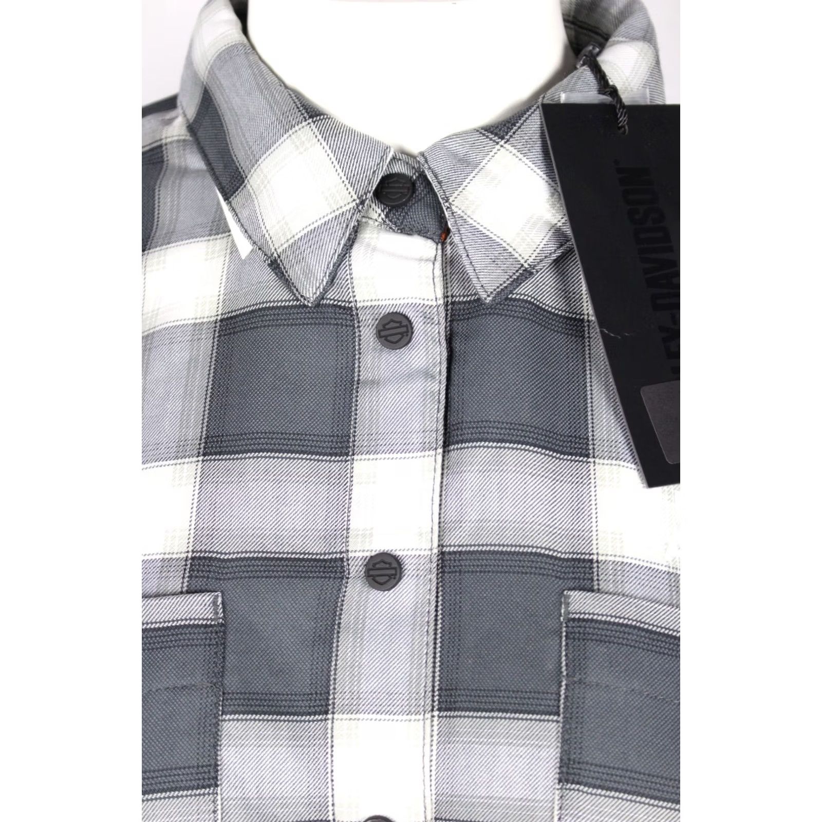 Harley Davidson Harley-Davidson Women's H-D Tech Woven Snap Button Shirt M Medium Gray Plaid Shirt Women Regular Long Sleeve Pocket Button-Up Casual Mens? Wait. Size M / US 6-8 / IT 42-44 - 5 Thumbnail