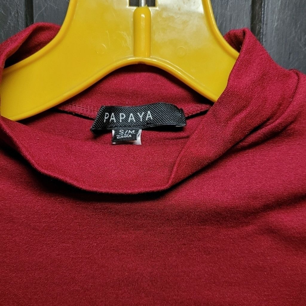 FILLES A PAPA Papaya, long sleeve ,side ruching,deep red, pre loved, small Size S / US 4 / IT 40 - 2 Thumbnail