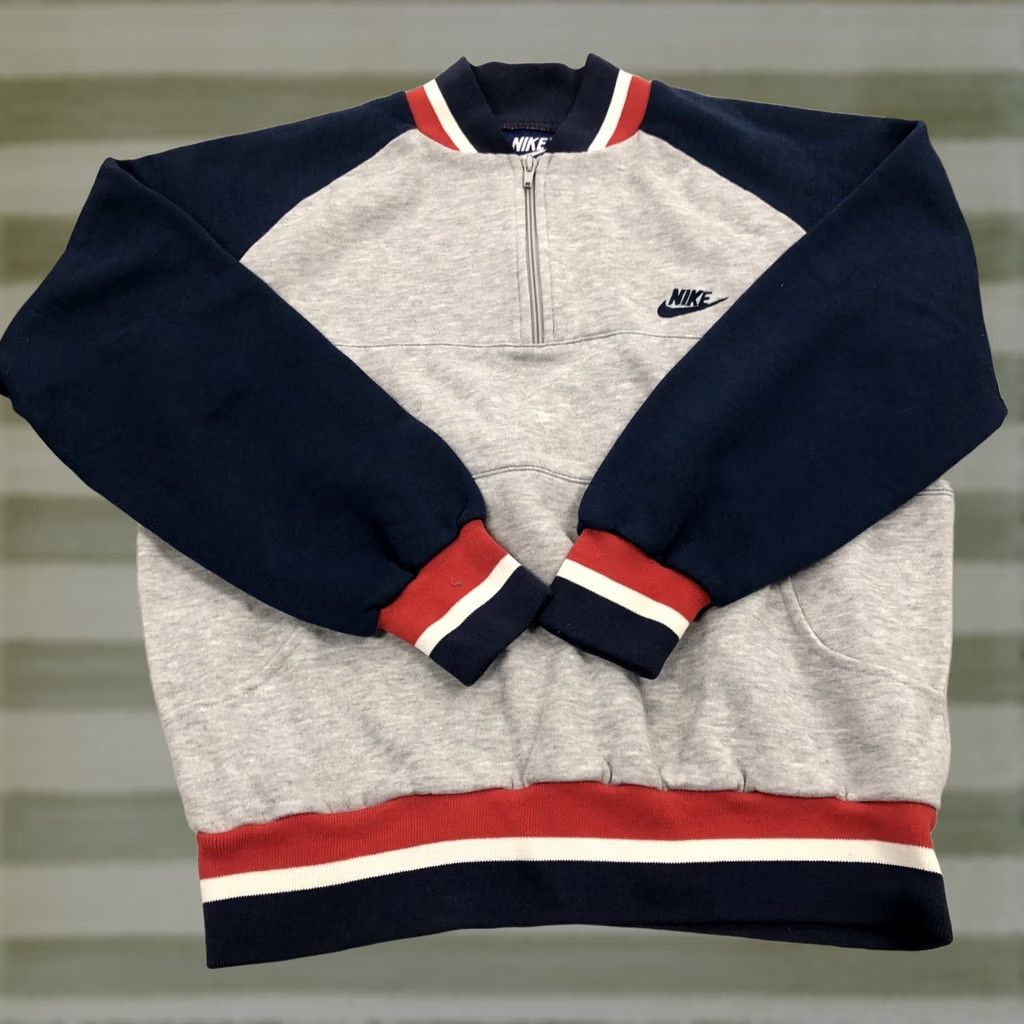 Nike VINTAGE Nike Blue Tag Quarter Zip Jacket Men’s Medium Blue, Red, White, Gray Embroidered Logo Zip Jacket 80s Theme Men’s Jacket Size US M / EU 48-50 / 2 - 1 Thumbnail